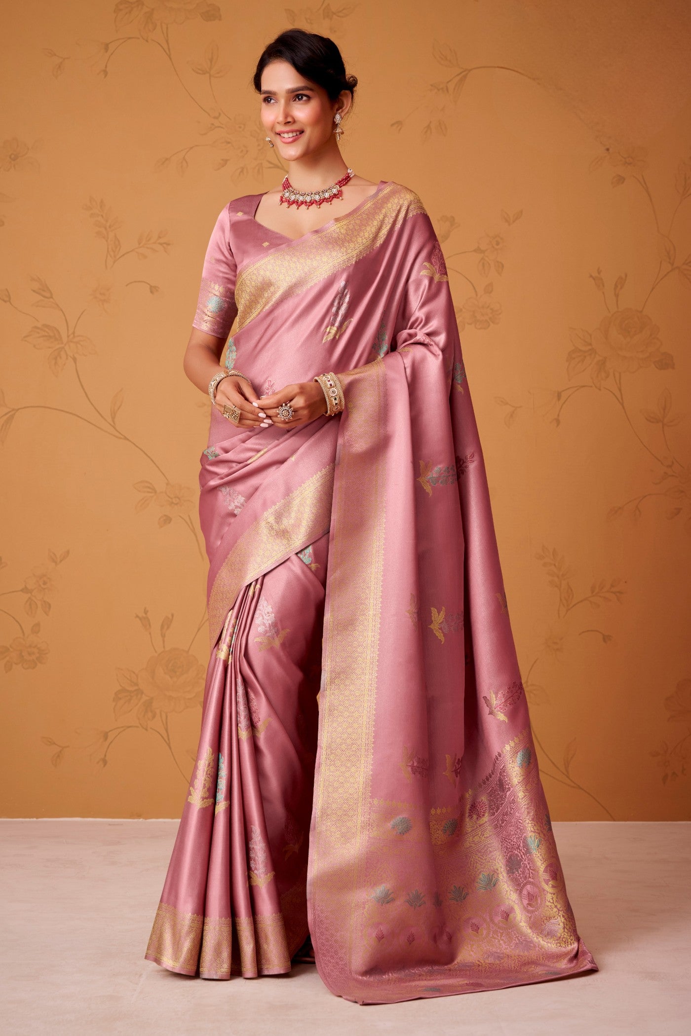 Buy MySilkLove Pizzazz Pink Handloom Satin Silk Saree Online