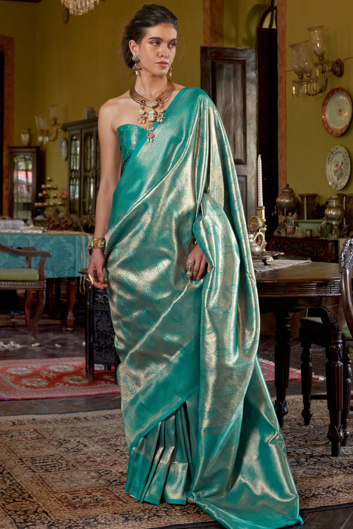 Buy MySilkLove Font Blue Handloom Kanjivaram Saree Online