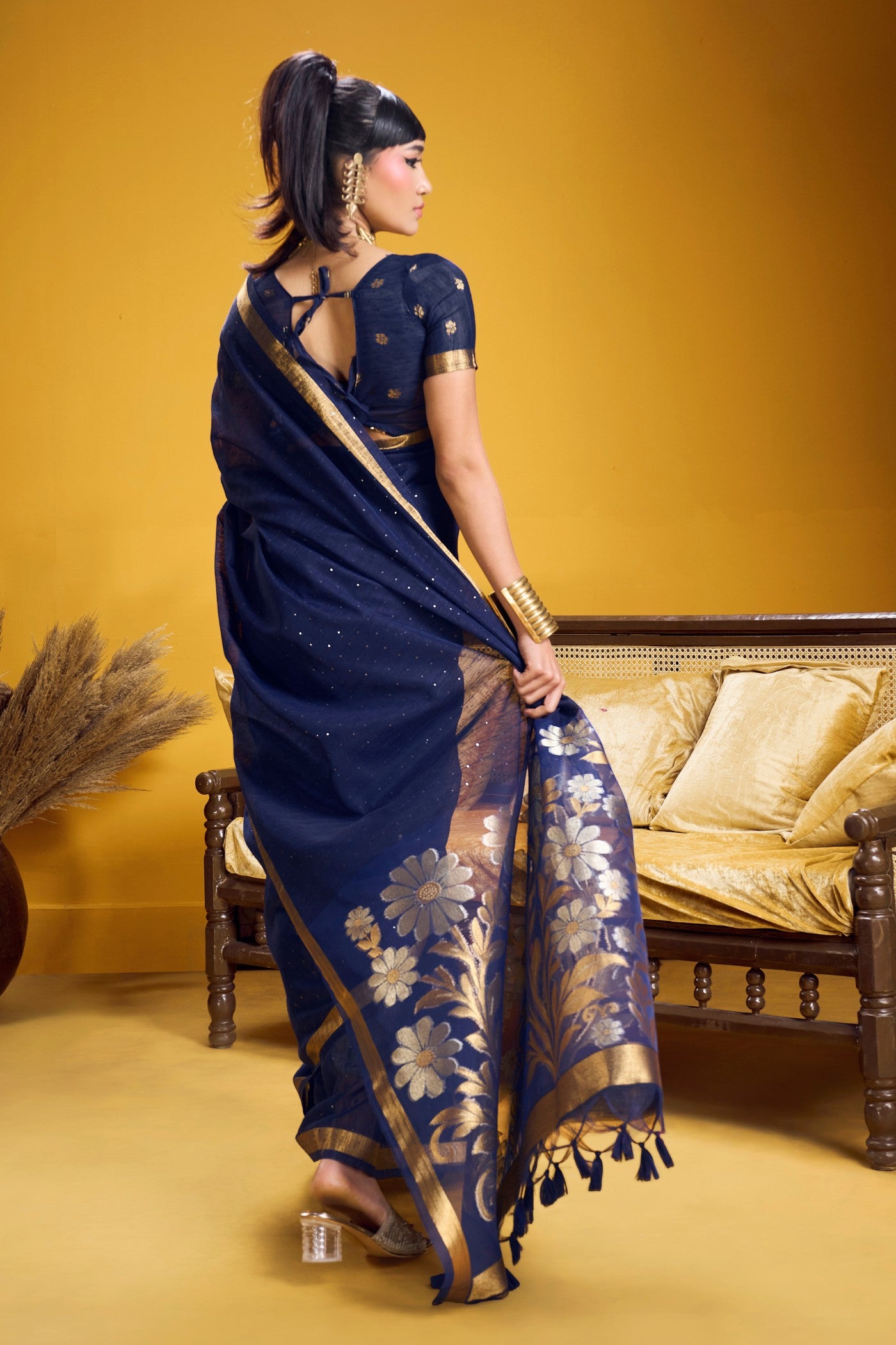 Buy MySilkLove Phthalo Blue Munga Handloom Cotton Saree Online