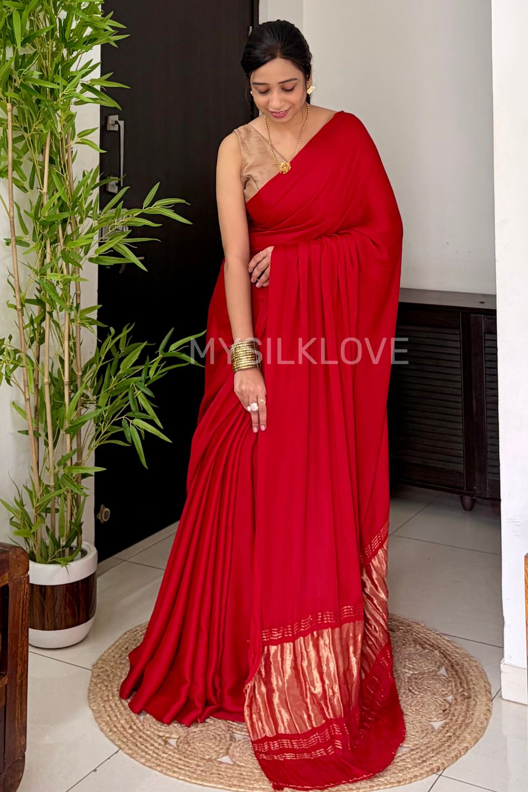 Buy MySilkLove Regal Ruby Red Modal Pure Gajji Silk Saree with Lagdi Zari Pallu Saree Online