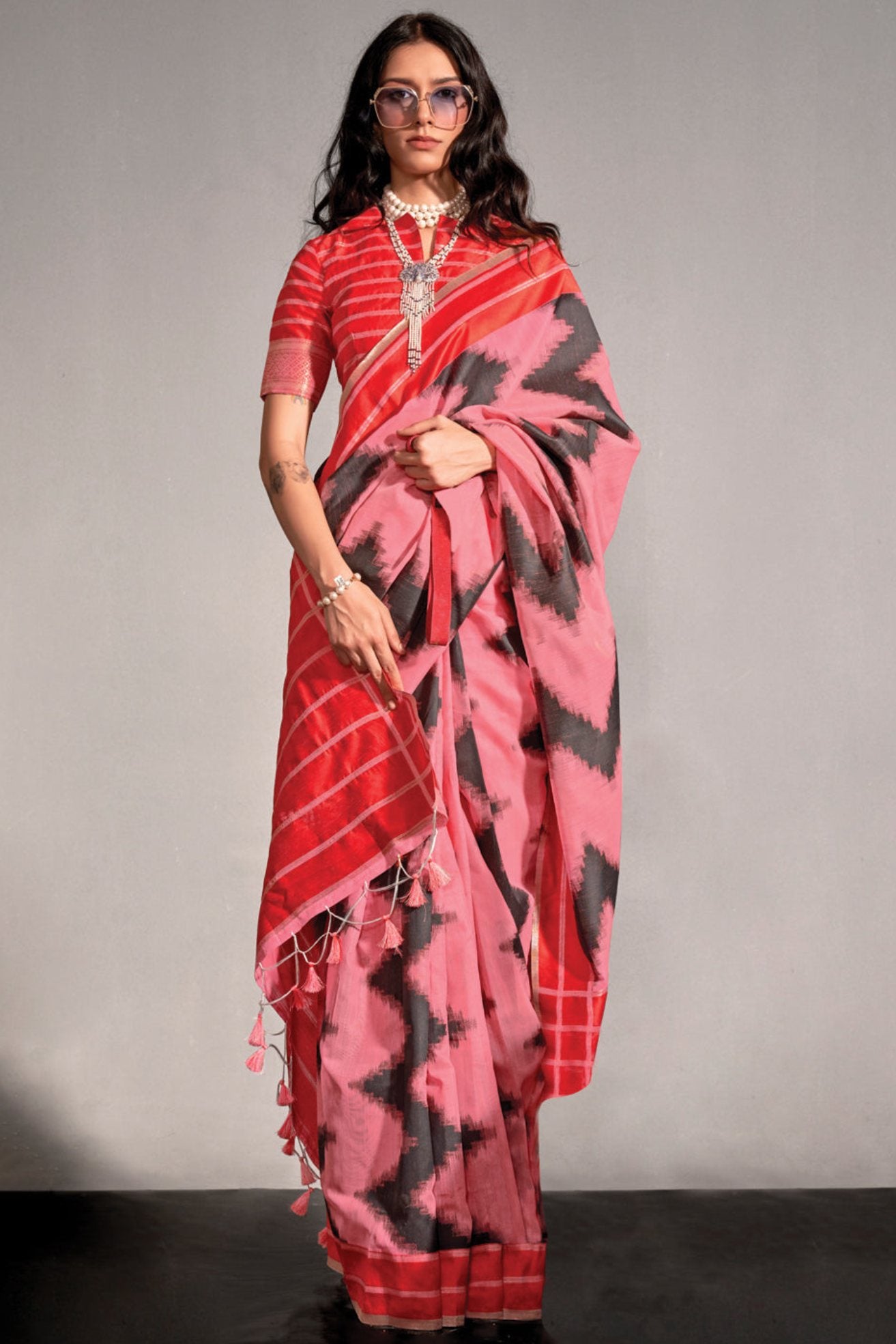 Buy MySilkLove Flamingo Pink Woven Banarasi Soft Silk Saree Online