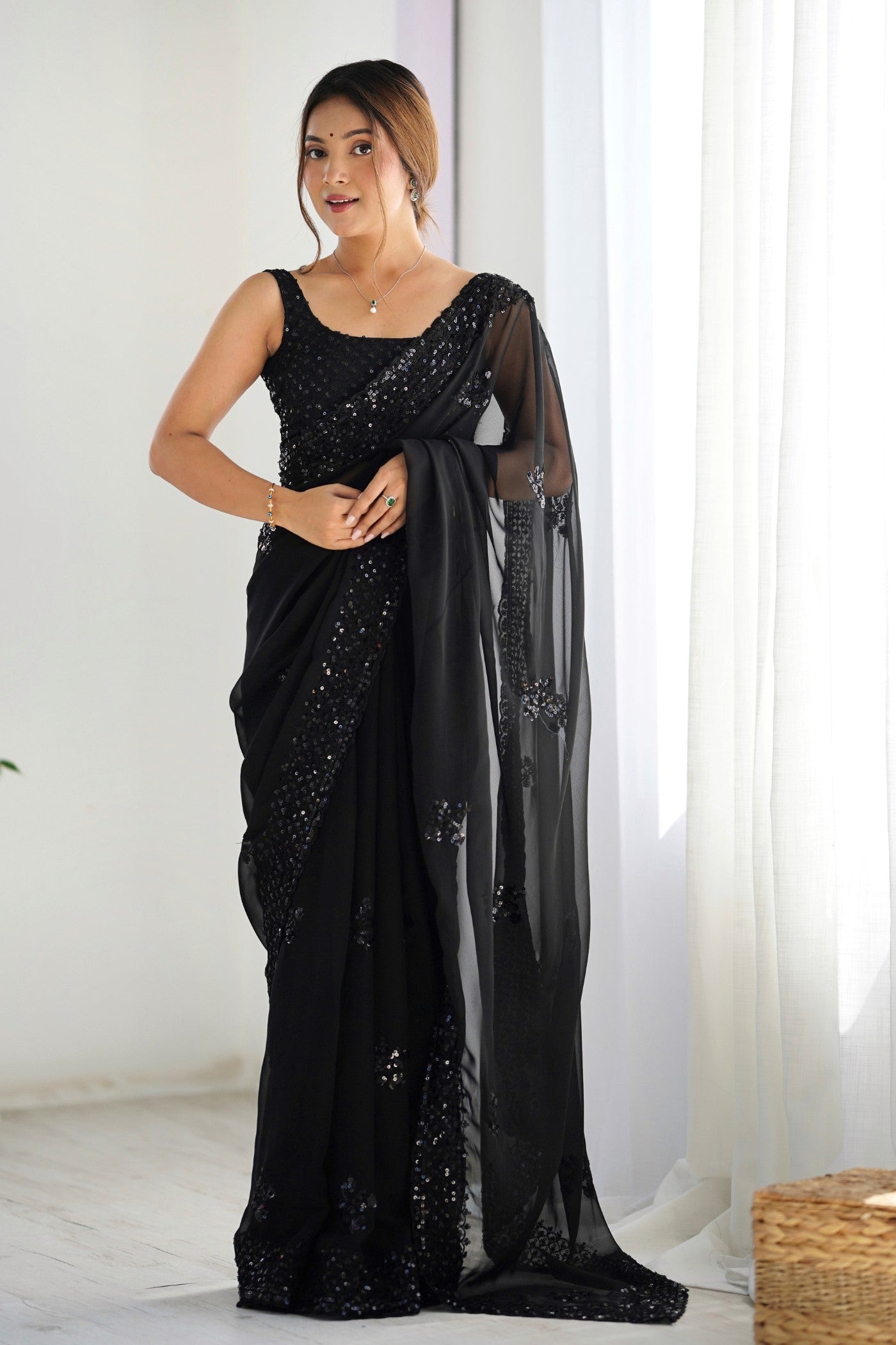 Buy MySilkLove Tuna Black Georgette Partywear Saree Online