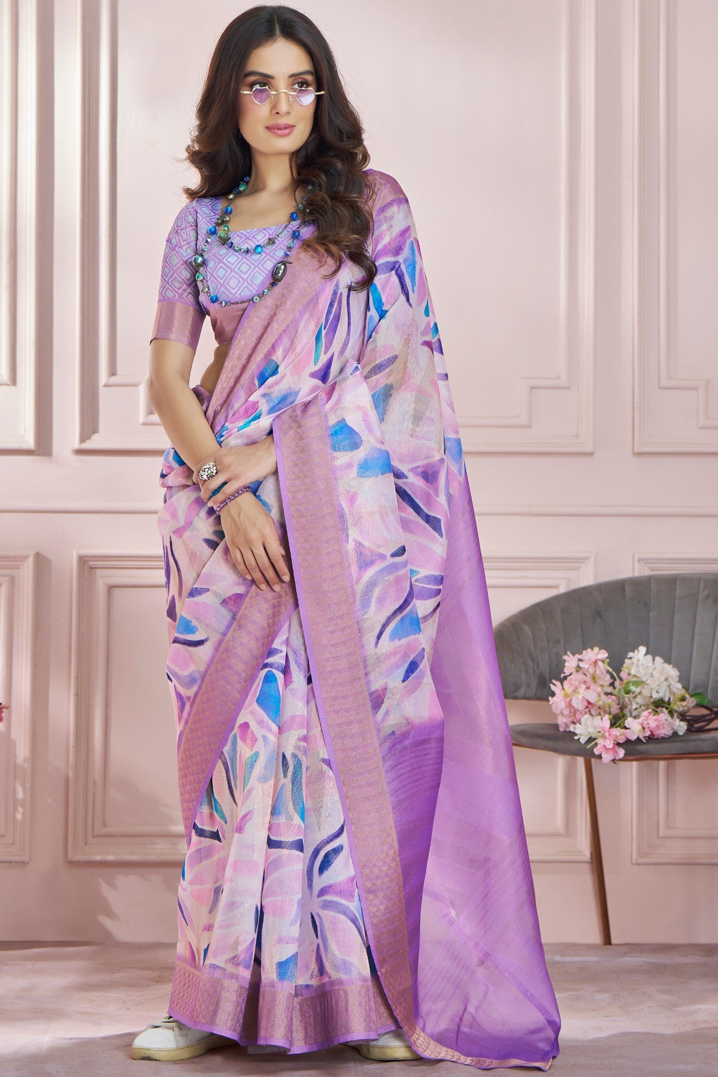 Buy MySilkLove Lily Purple Banarasi Silk saree Online