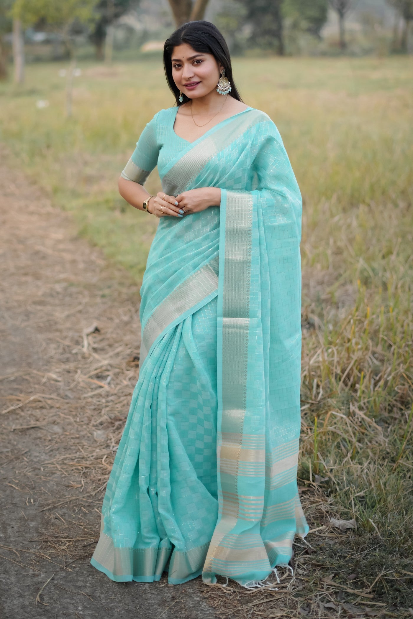 Buy MySilkLove Sky Blue Banarasi Raw Silk Saree Online