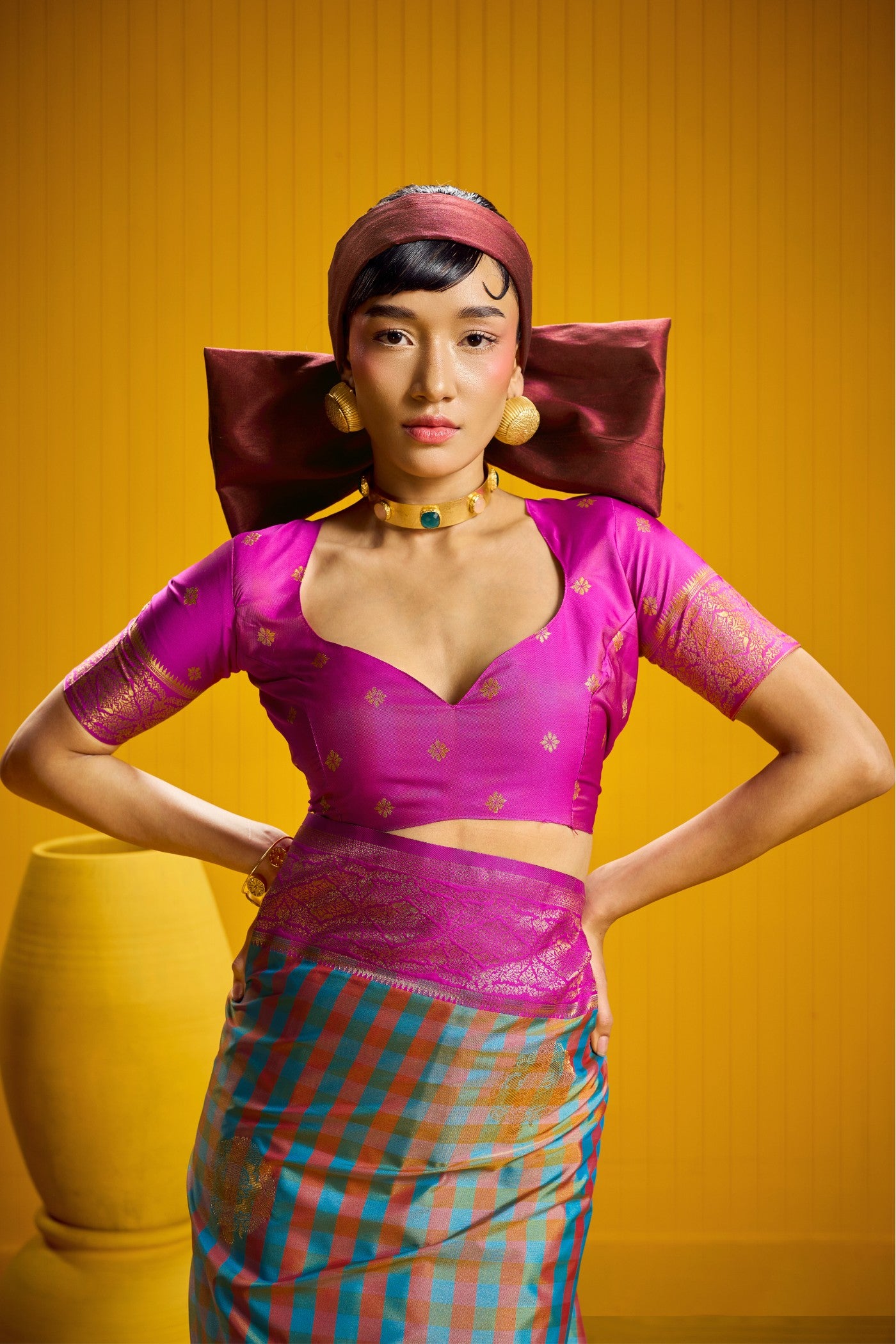 Buy MySilkLove Dusty Blue Banarasi Two Tone Checks Handloom Saree Online