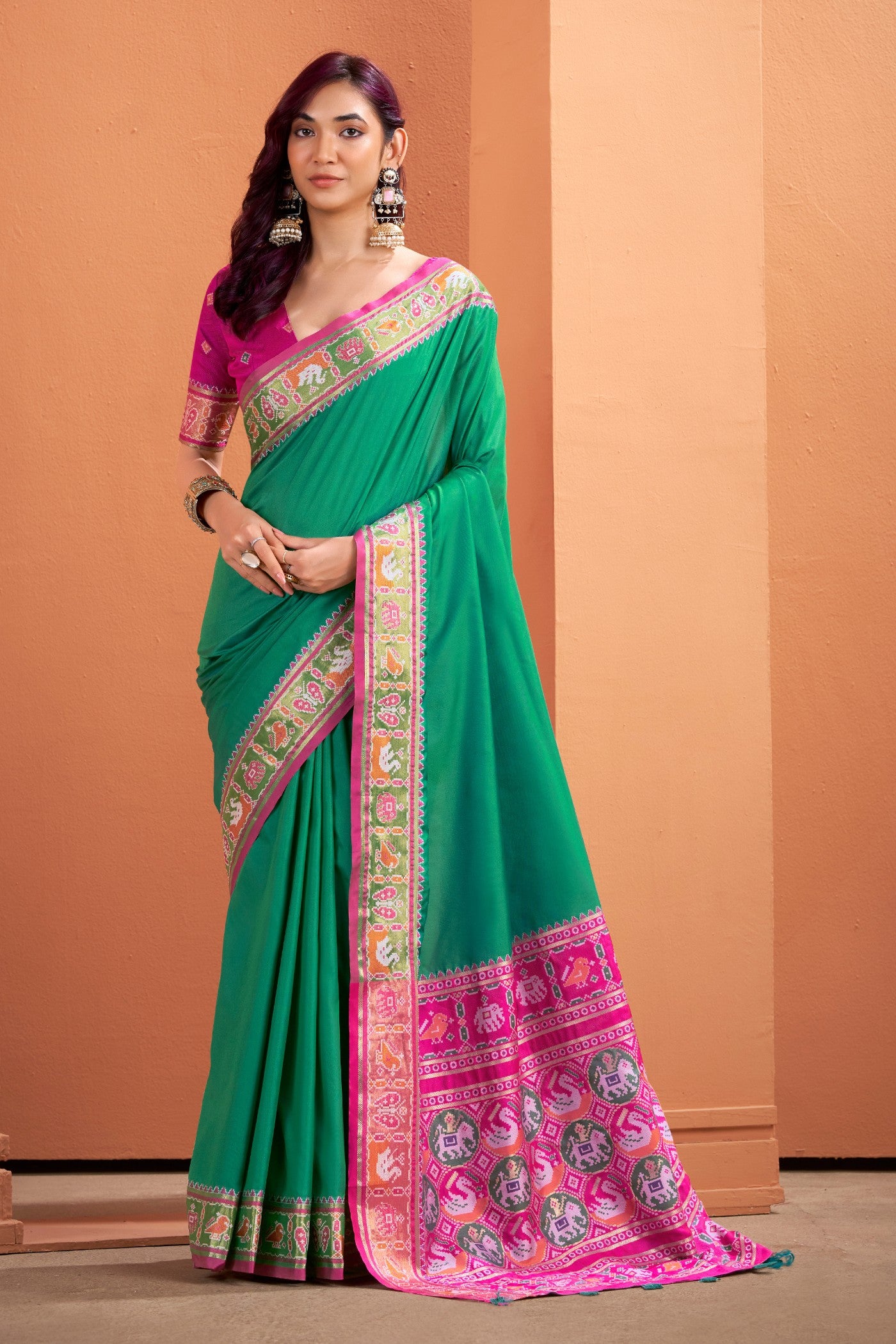 Buy MySilkLove Forrest Green Woven Banarasi Patola Silk Saree Online