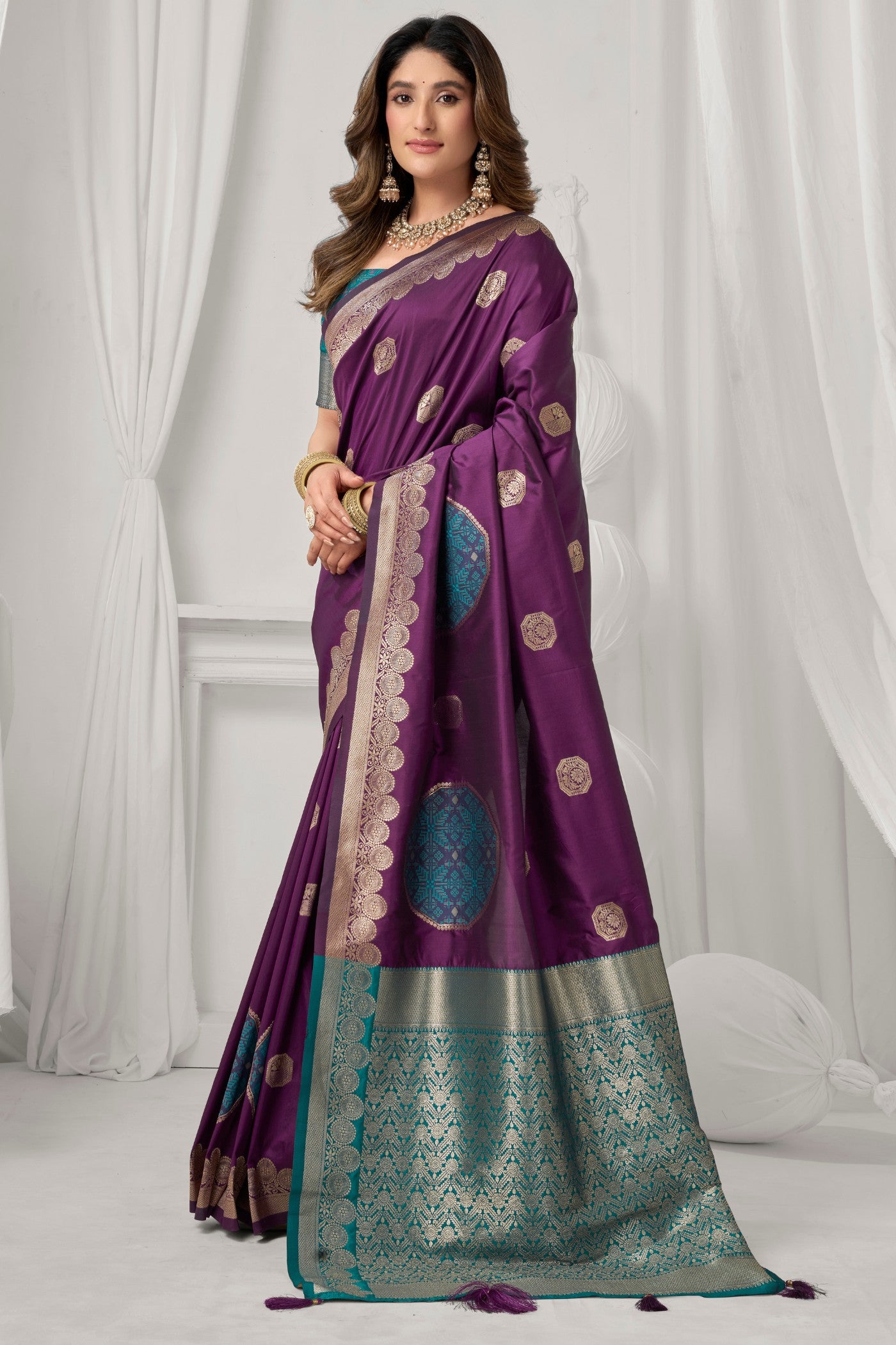 Buy MySilkLove Mulberry Purple Woven Banarasi Soft Silk Saree Online