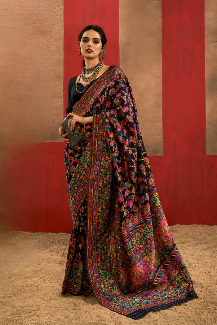 Buy MySilkLove Blackberry Kashmiri Handloom Jamewar Saree Online