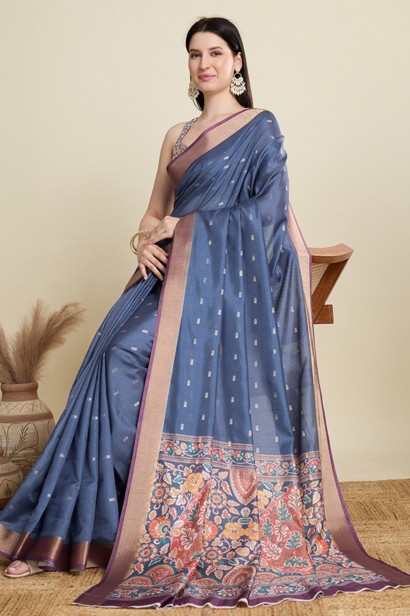 Buy MySilkLove Cutty Sark Blue Woven Cotton Saree Online