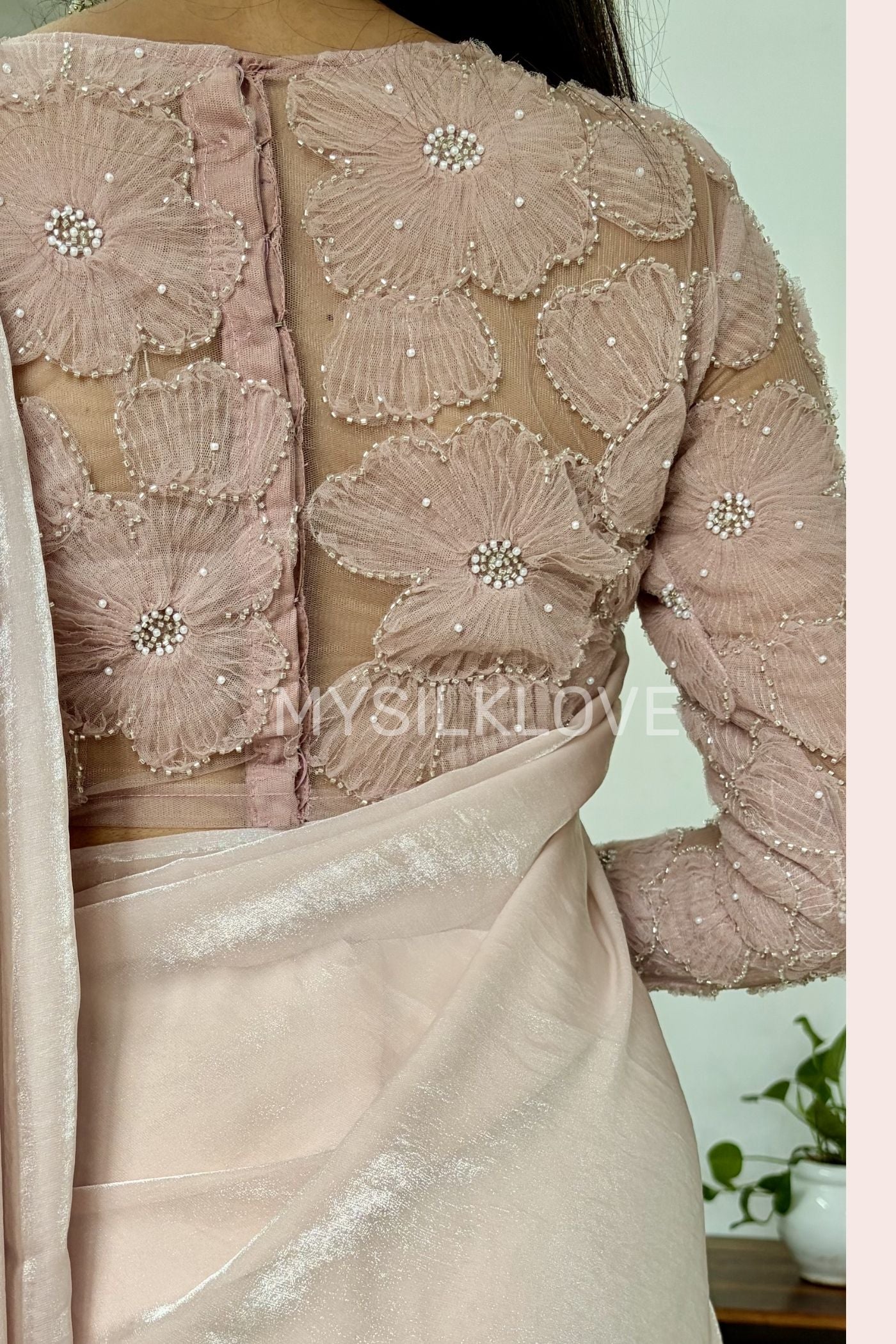 Buy MySilkLove Shine Pink Designer Partywear Saree with Floral Blouse Without Blouse Online