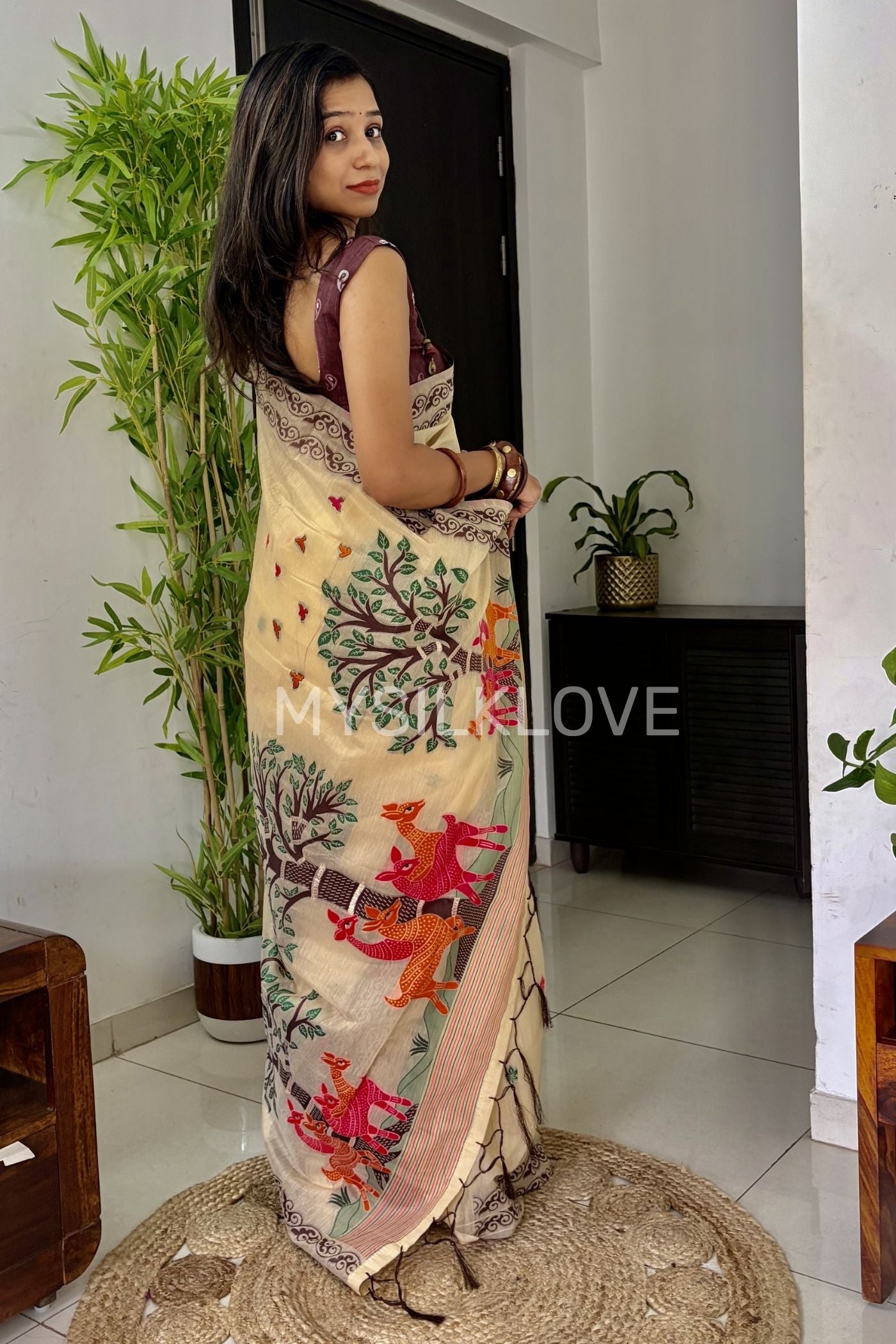 MySilkLove Brandy Handloom Muga Cotton Saree