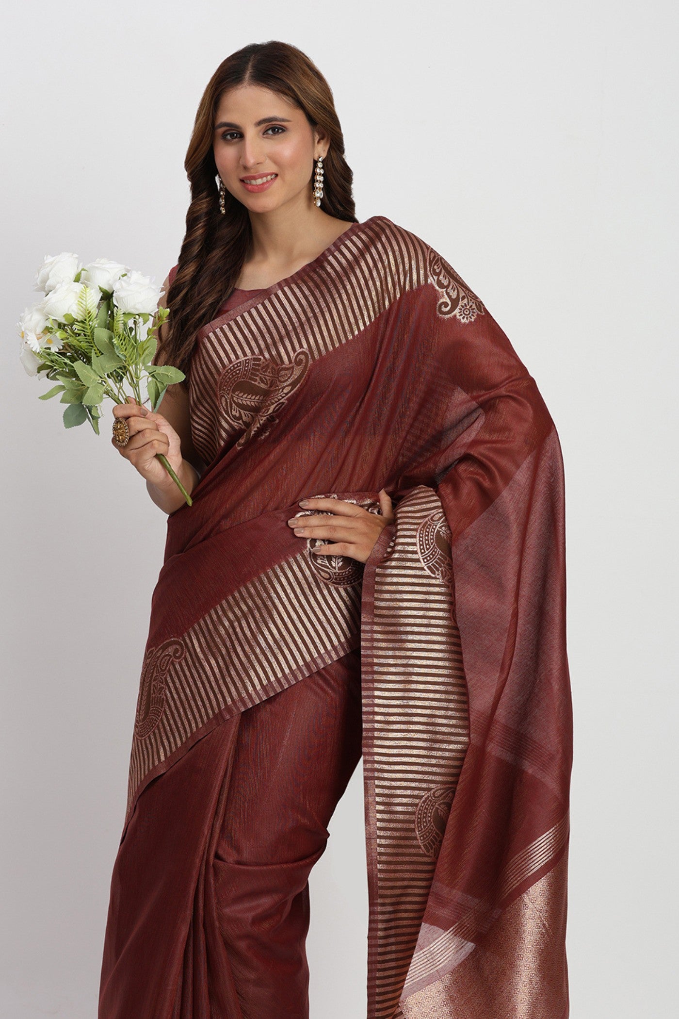 MySilkLove Chinese Maroon Woven Linen Cotton Saree