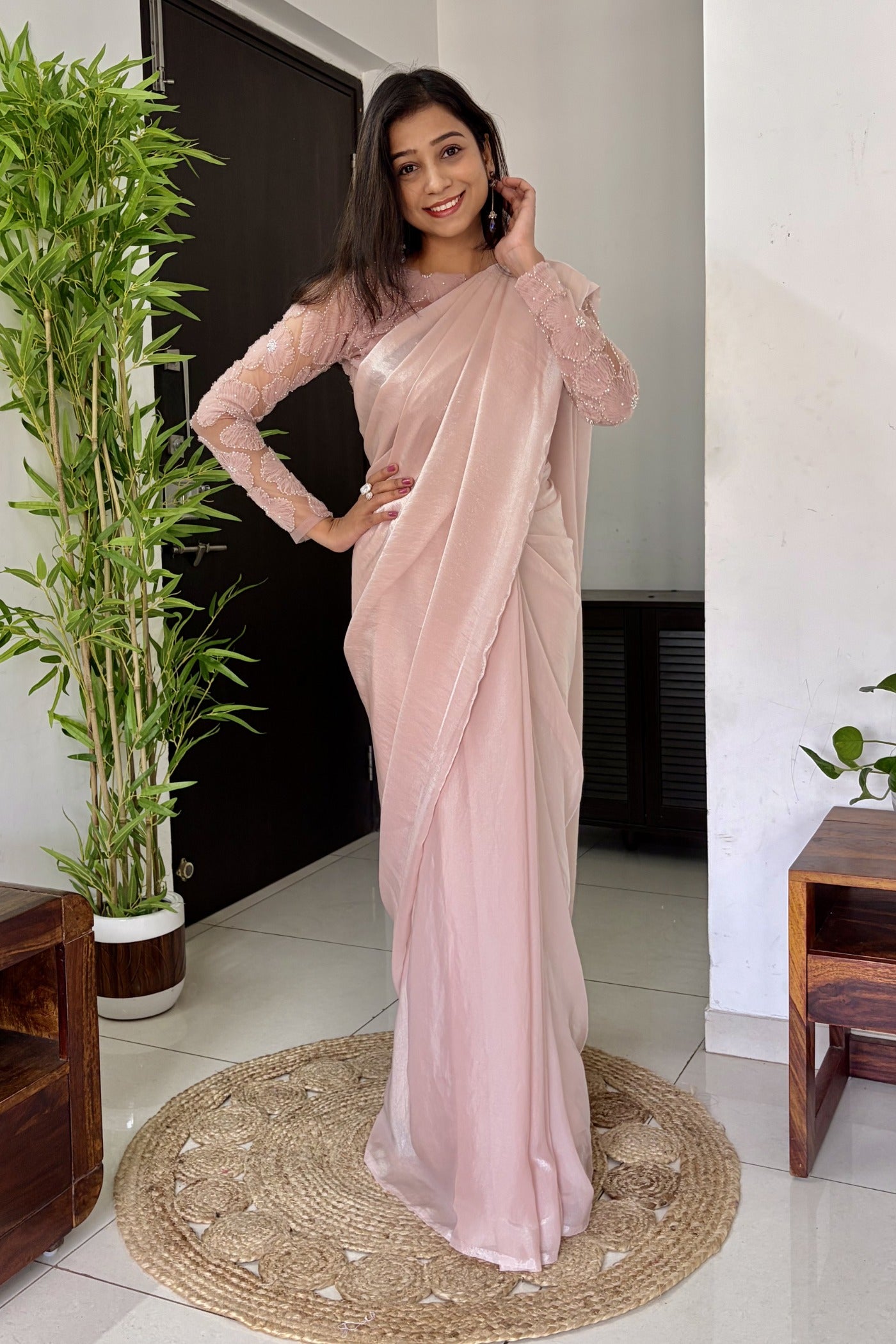 Buy MySilkLove Diamond Pink Designer Partywear Saree with Floral Blouse Online