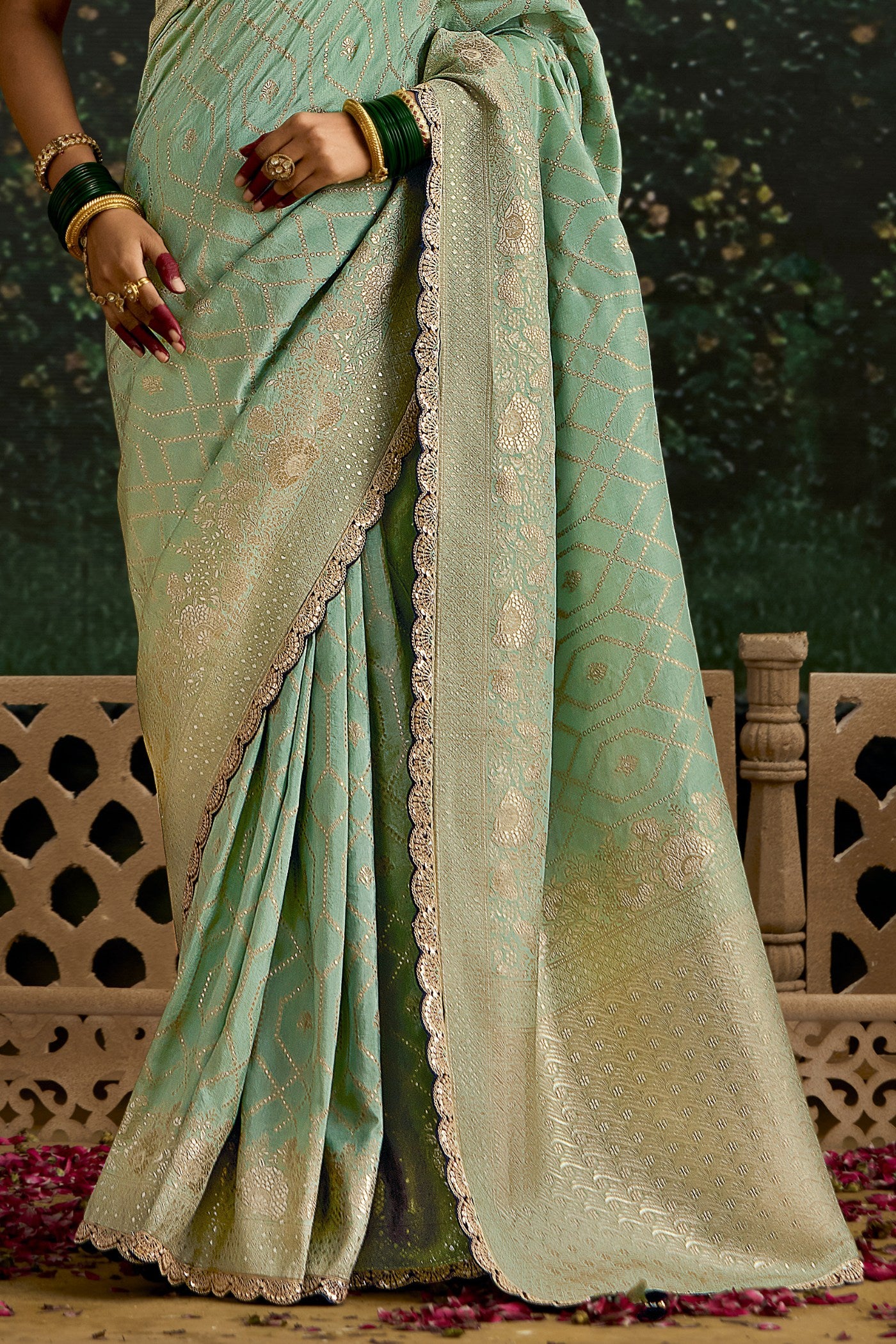 Buy MySilkLove Pisatchio Green Designer Banarasi Saree Online