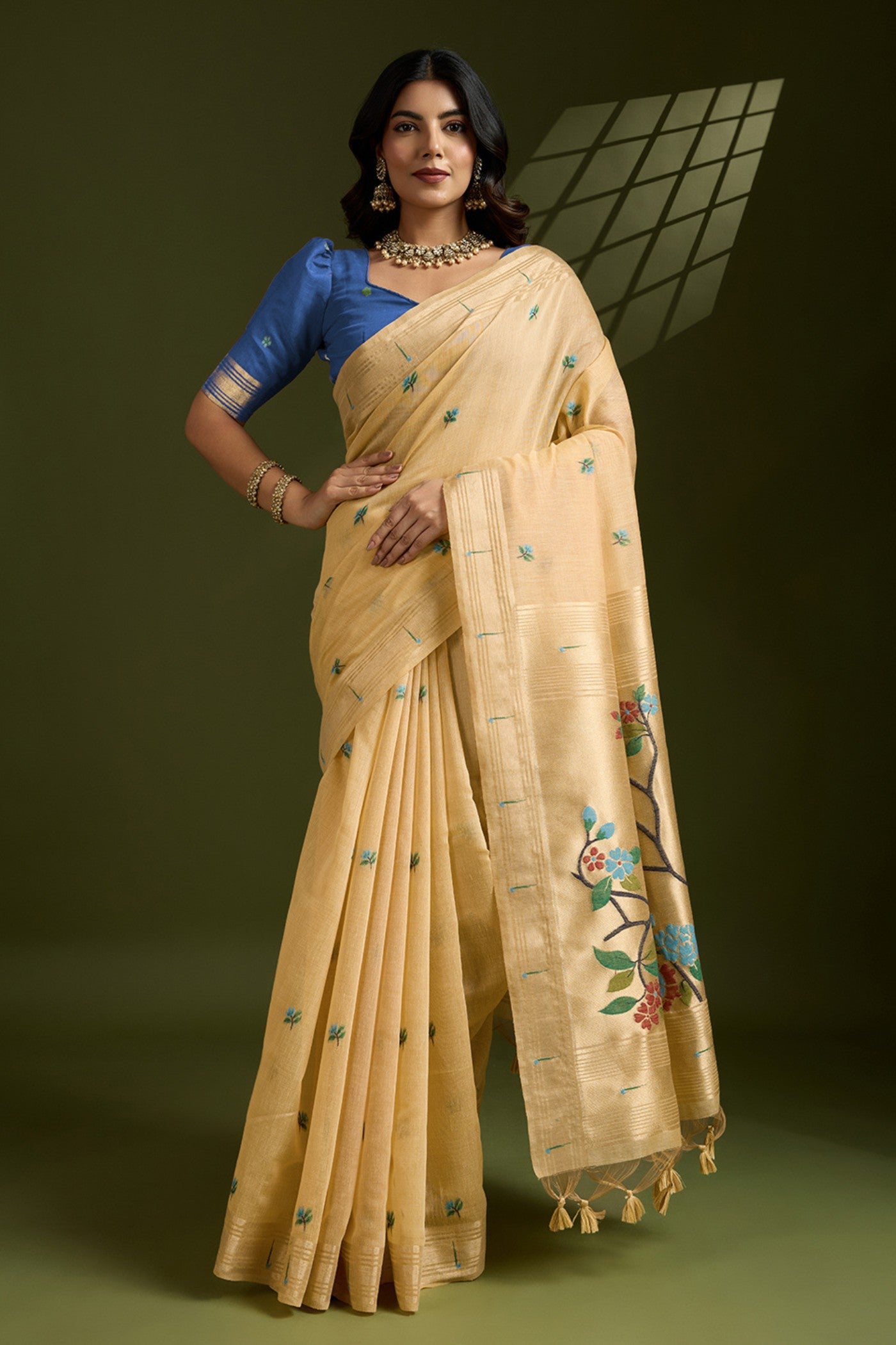 Buy MySilkLove Mellow Yellow Woven Muga Cotton Paithani Saree Online