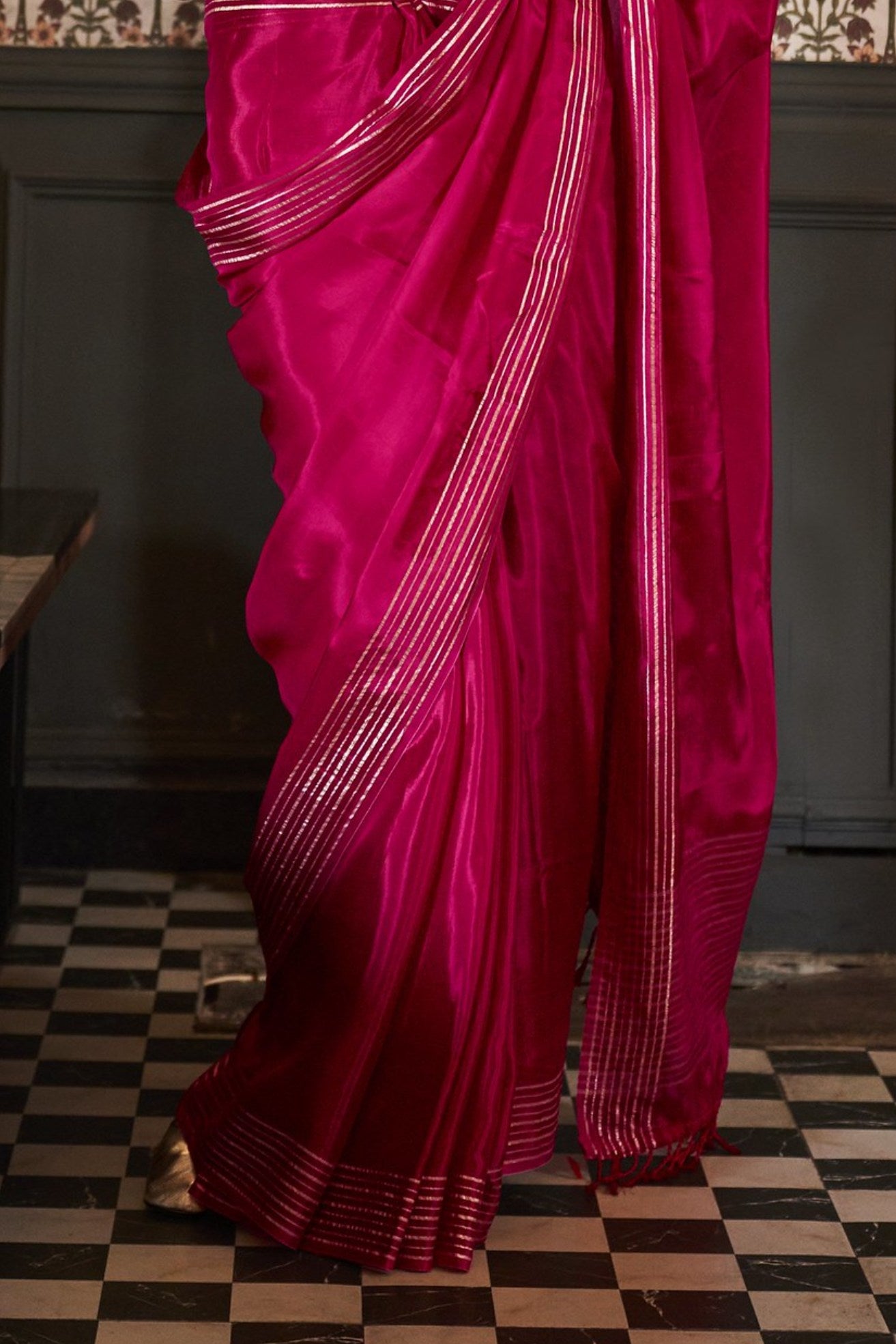 Buy MySilkLove Jazzberry Jam Pink Viscose Satin Handloom Saree Online