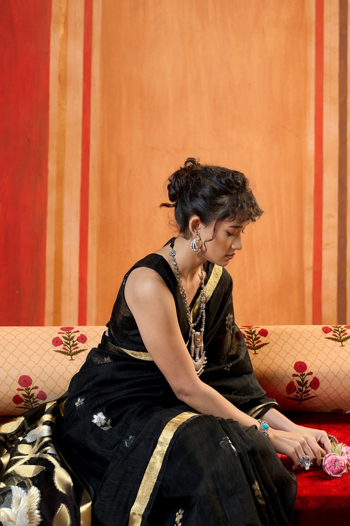 Buy MySilkLove Warlock Black Handloom Munga Cotton Saree Online