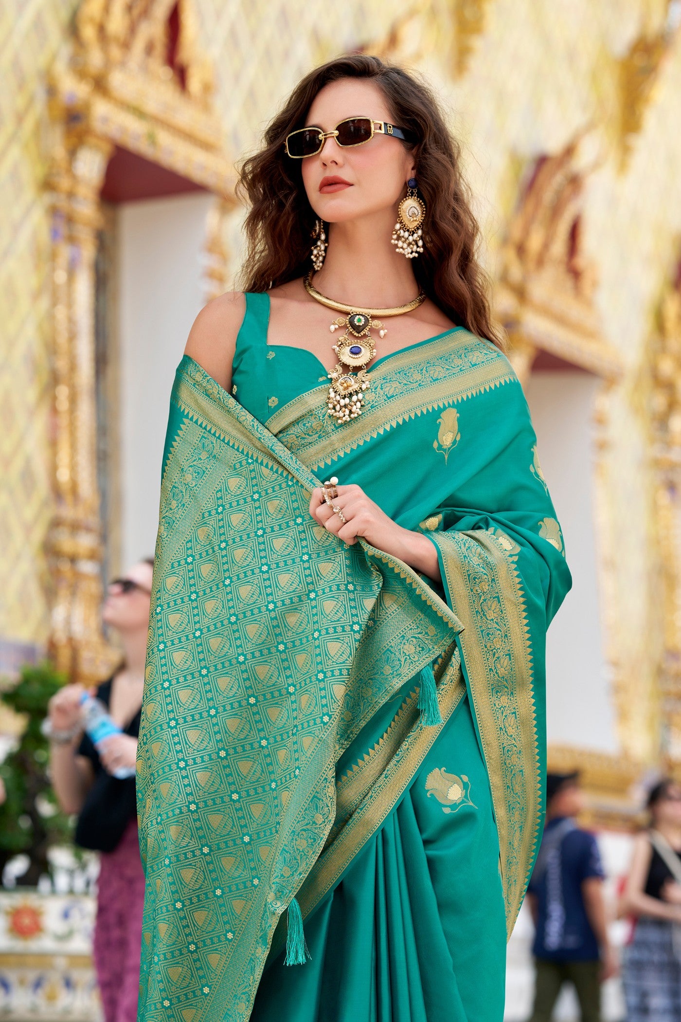 MySilkLove Elf Green Woven Satin Silk Saree