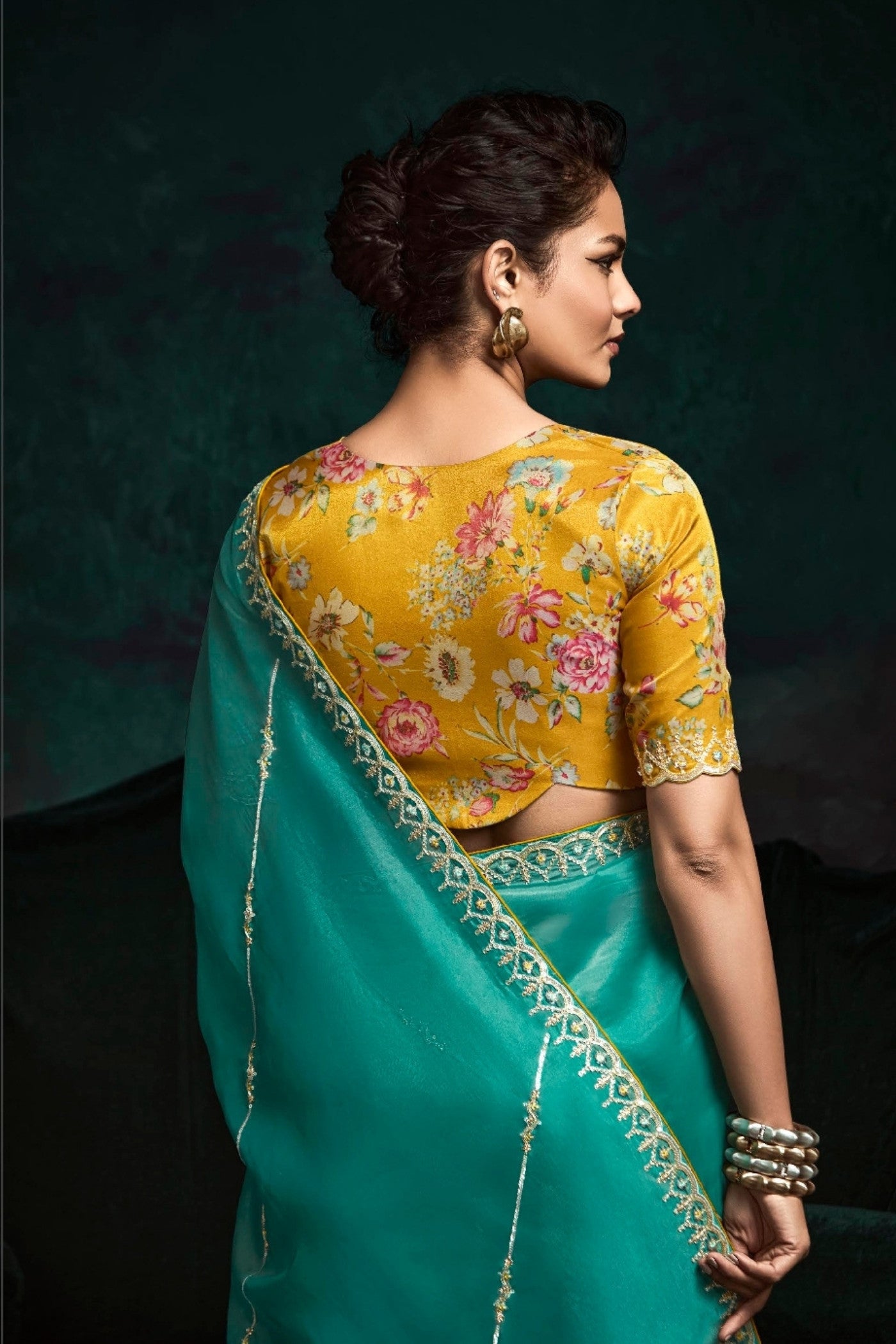 Buy MySilkLove Ocean Green Embroidered Tissue Designer Saree Online