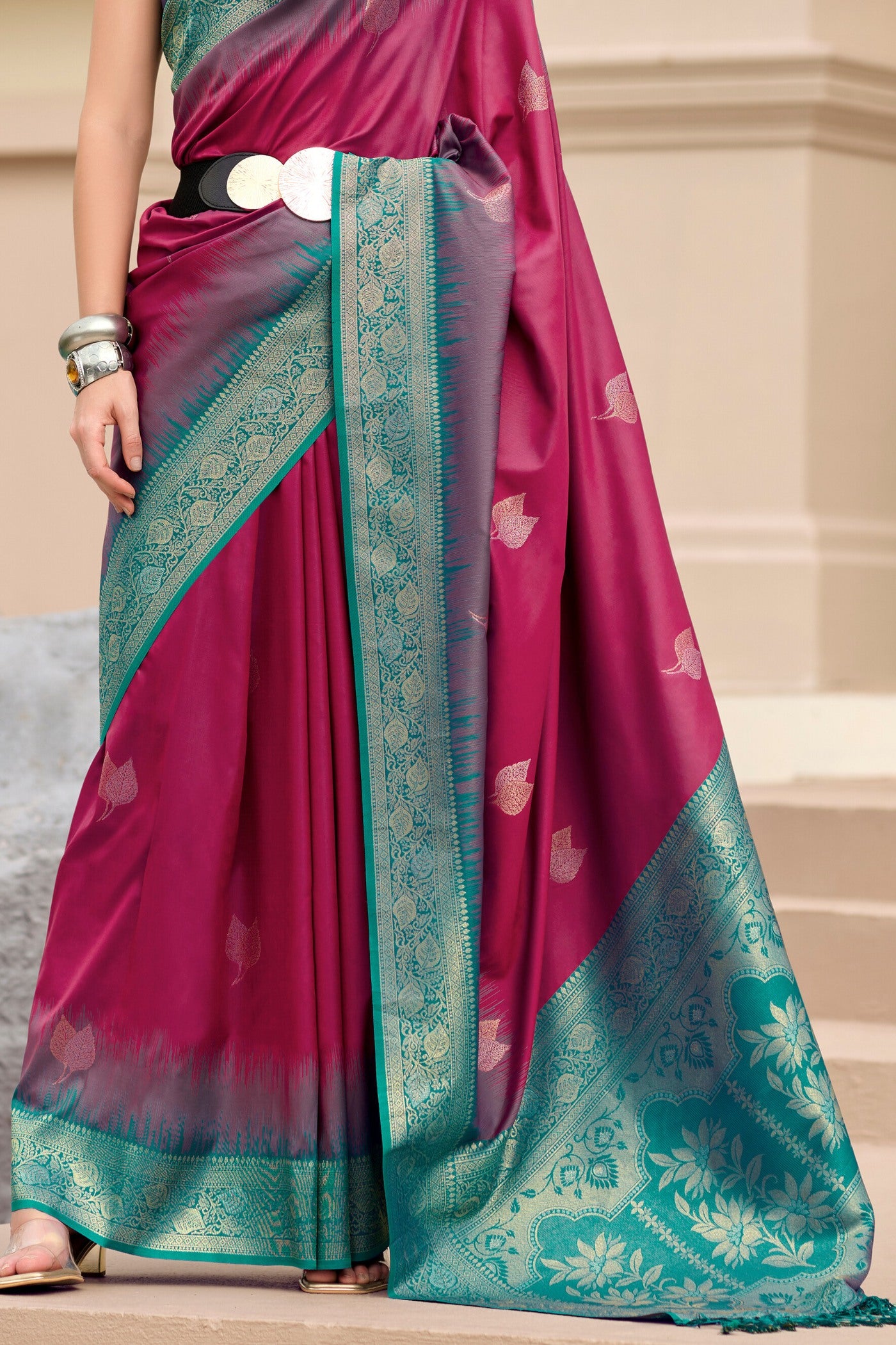 Buy MySilkLove Hibiscus Pink Woven Banarasi Soft Silk Saree Online