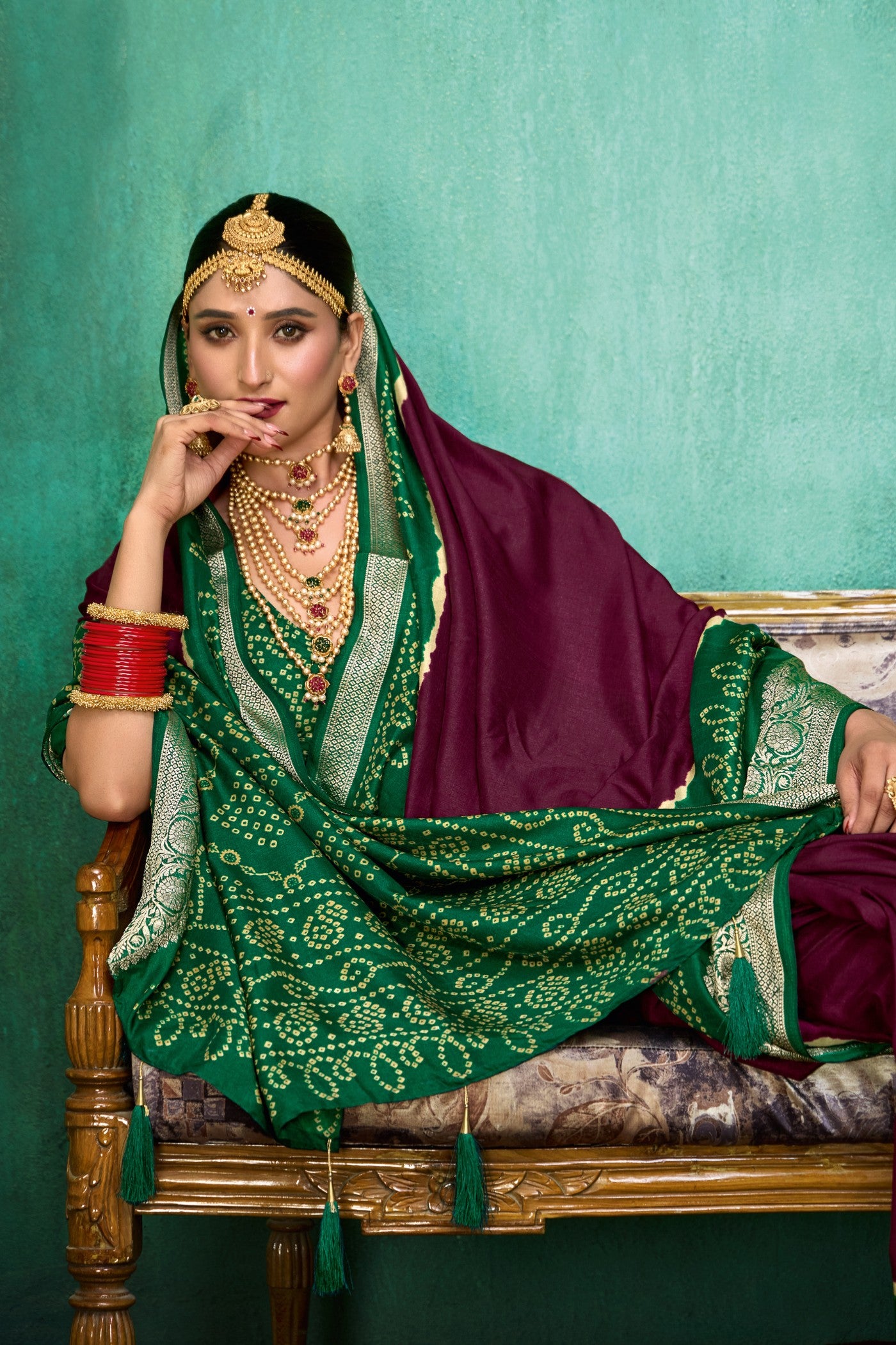 Buy MySilkLove Merlot Purple Tussar Bandhani Silk Saree Online