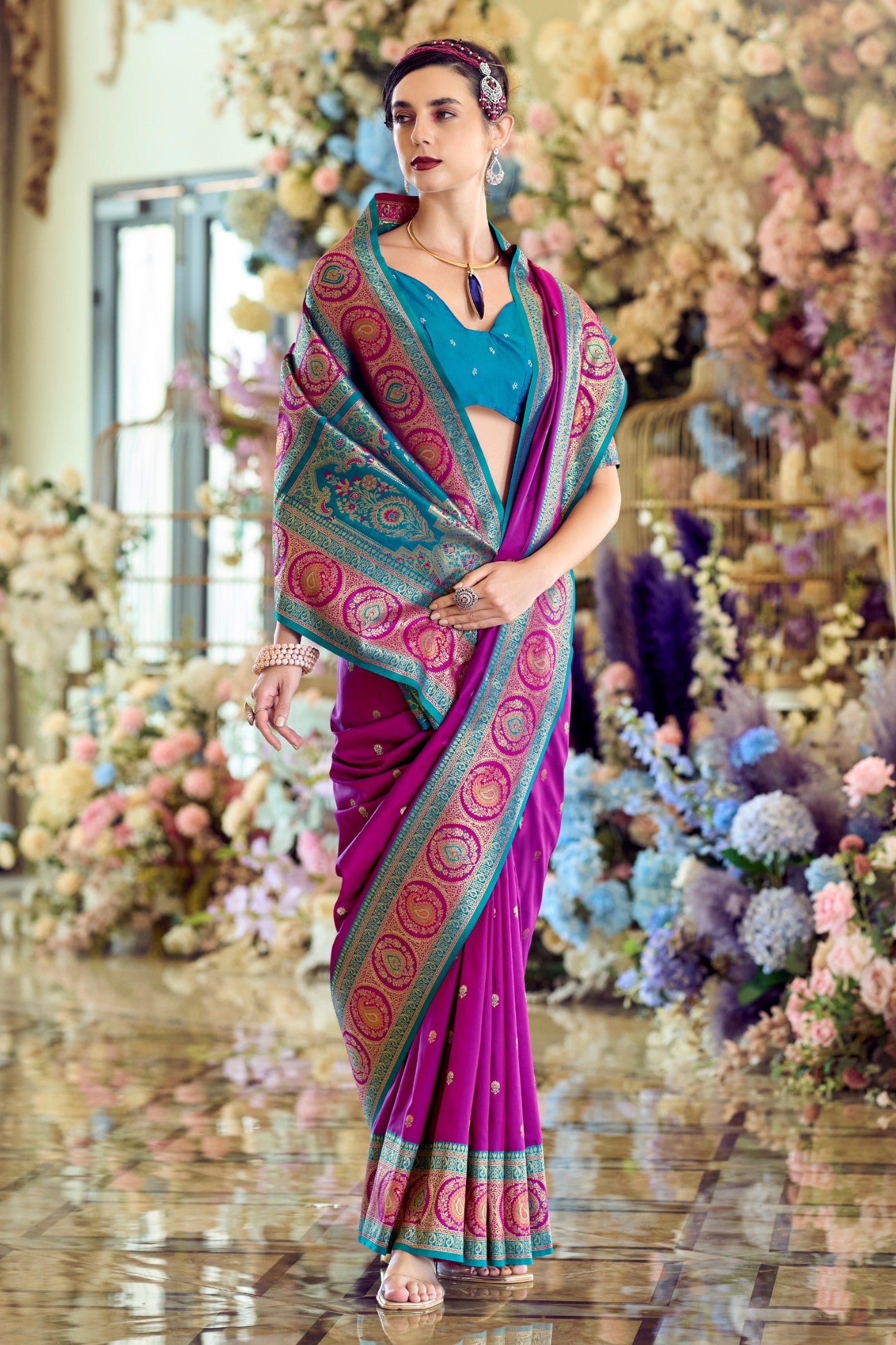 Buy MySilkLove Medium Purple Woven Banarasi Soft Silk Saree Online