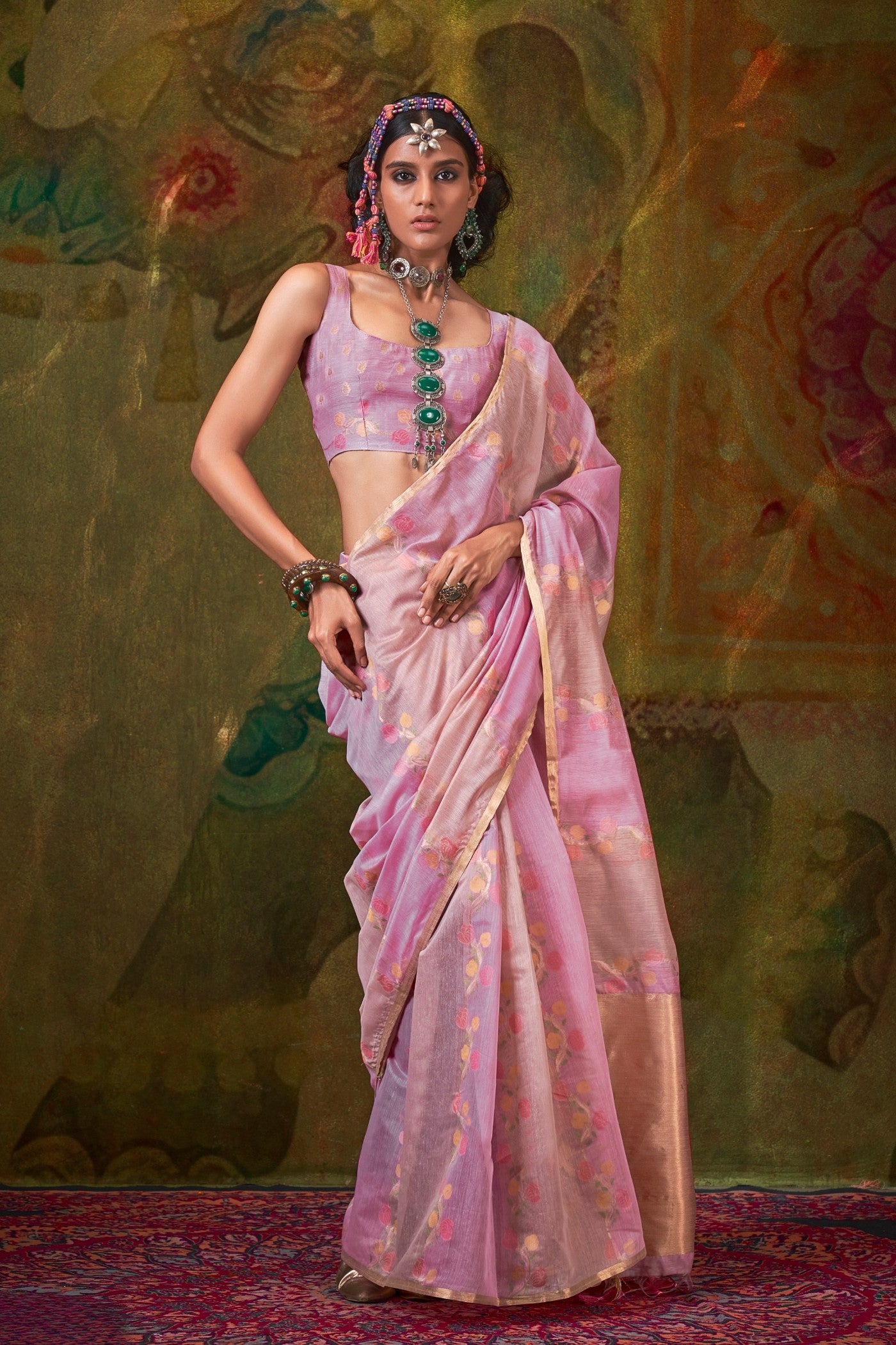 Buy MySilkLove Viola Pink Banarasi Handloom Saree Online