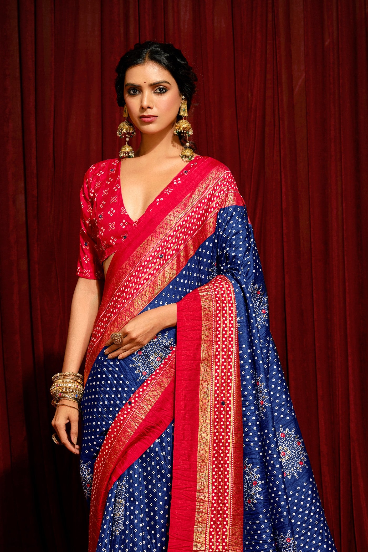 Buy MySilkLove Breezy Blue Tussar Bandhani Silk Saree Online
