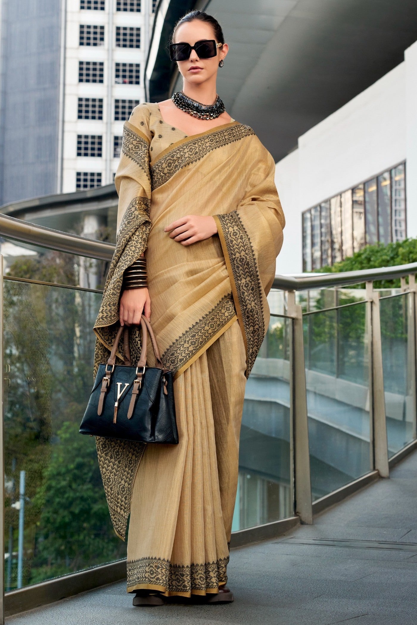 Buy MySilkLove Clay Cream Linen Tissue Silk Saree Online