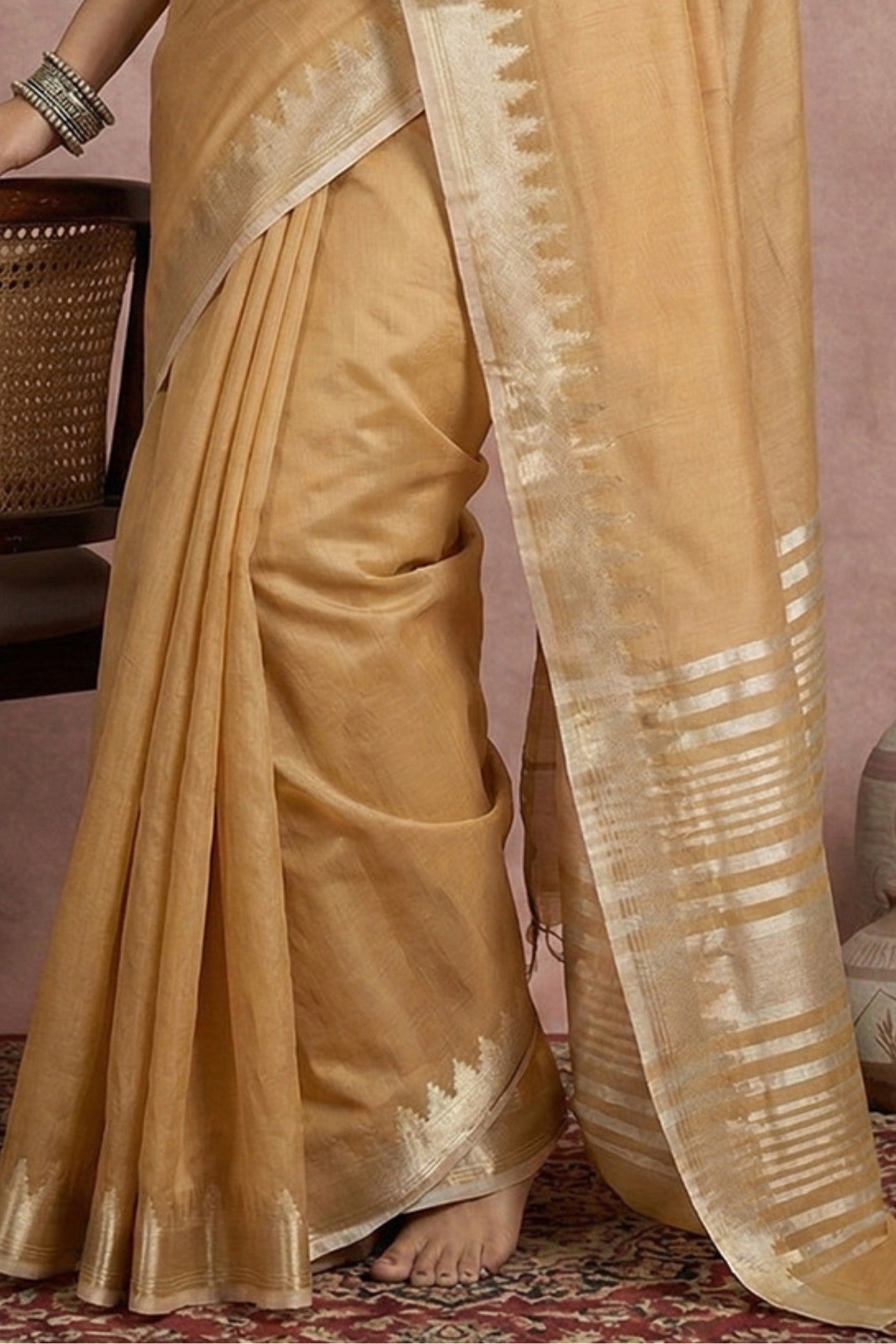 Buy MySilkLove Apricot Orange Woven Banarasi Soft Silk Saree Online