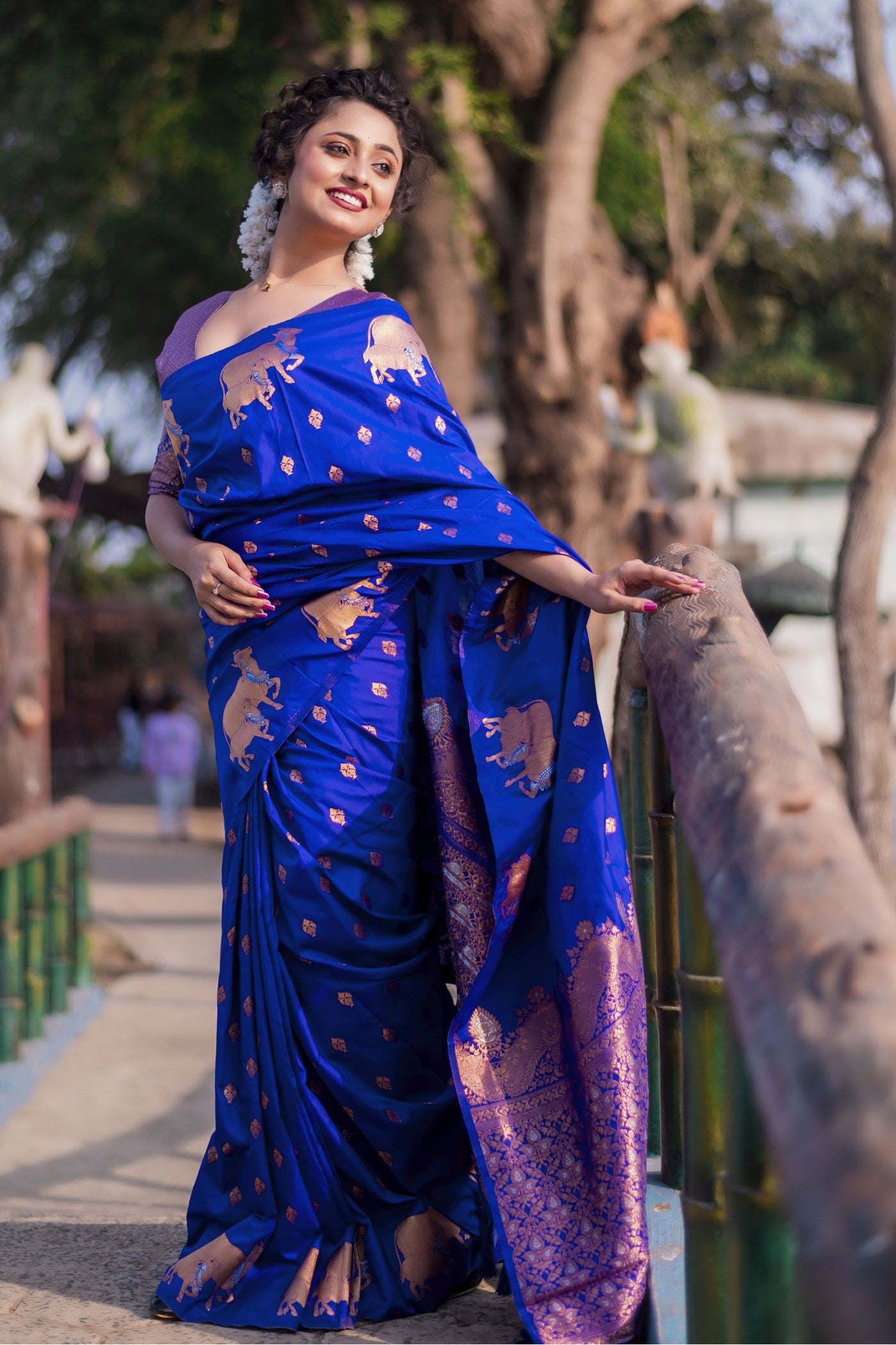 MySilkLove Dark Blue Woven Banarasi Saree