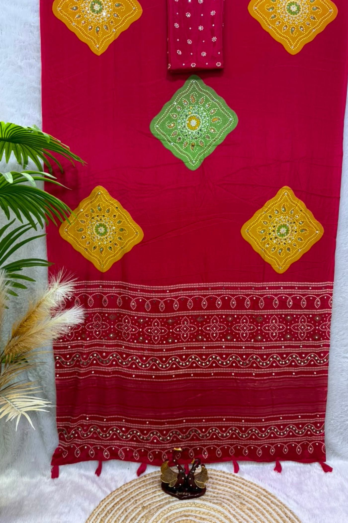 Buy MySilkLove Amethyst Purple Ajrakh Satin Printed Mirror Work Saree Online