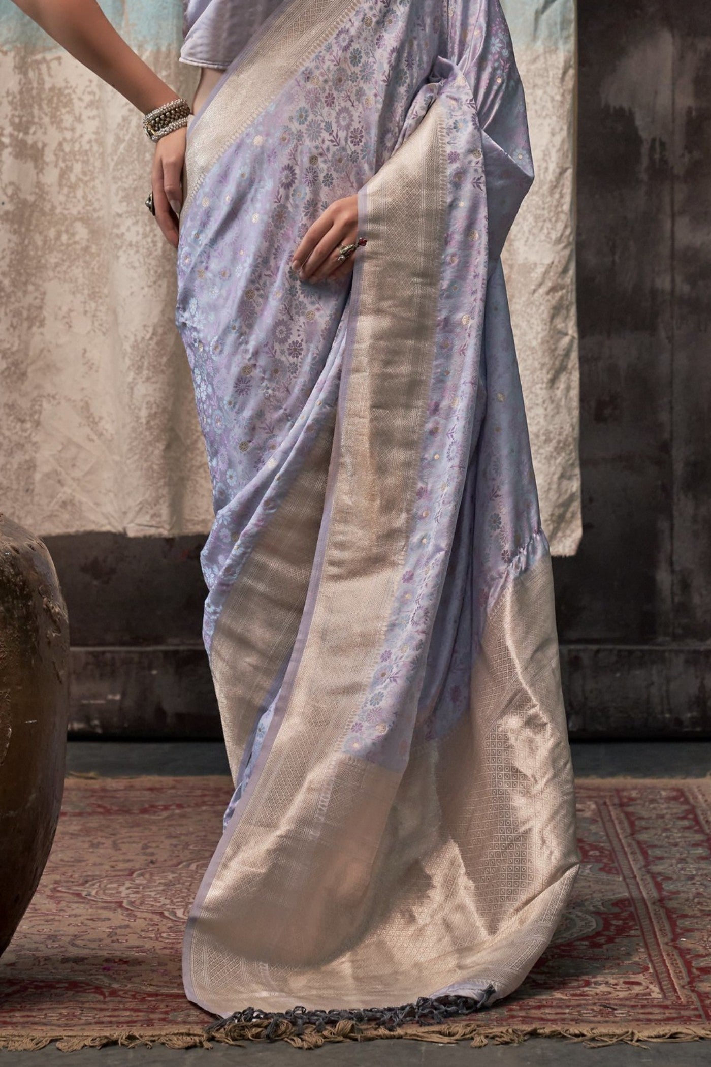 Buy MySilkLove Fedora Grey Banarasi Handloom Saree Online