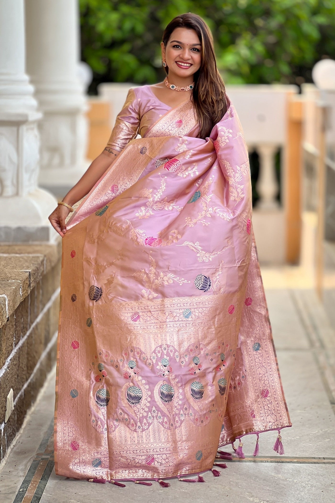 Buy MySilkLove Beauty Pink Woven Banarasi Saree Online