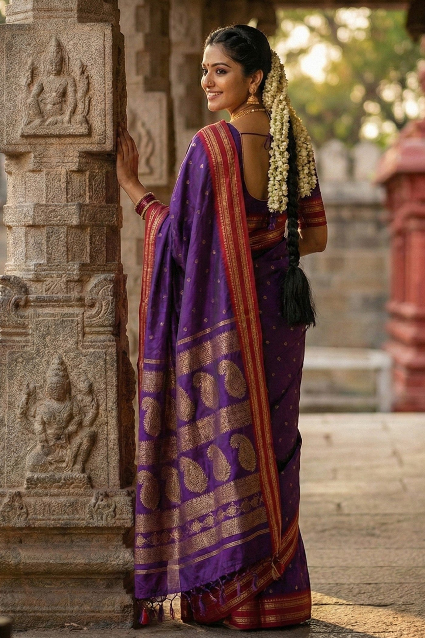Buy MySilkLove Velvet Purple Banarasi Woven Soft Silk Saree Online