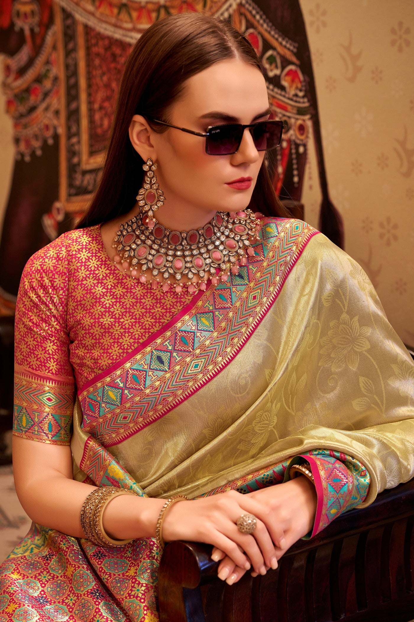 MySilkLove Almond Beige Zari Woven Tissue Silk Saree