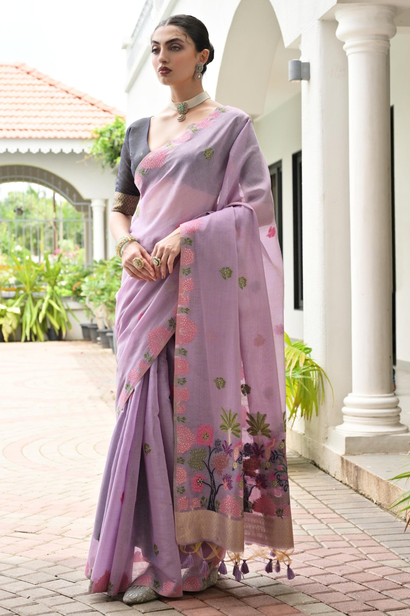 Buy MySilkLove Wisteria Purple Woven Muga Cotton Saree Online