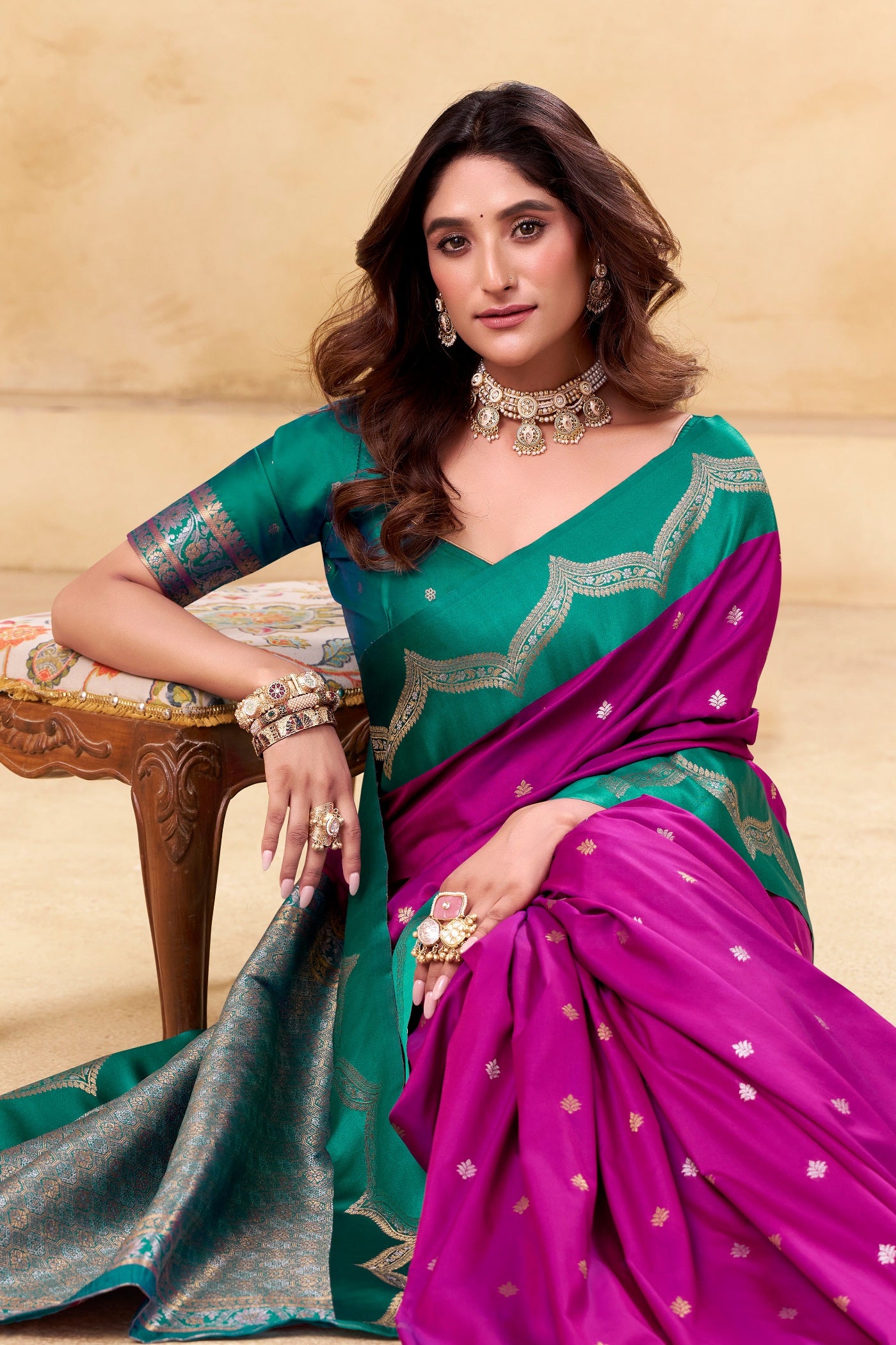 MySilkLove Magenta Pink Woven Banarasi Satin Soft Silk Saree