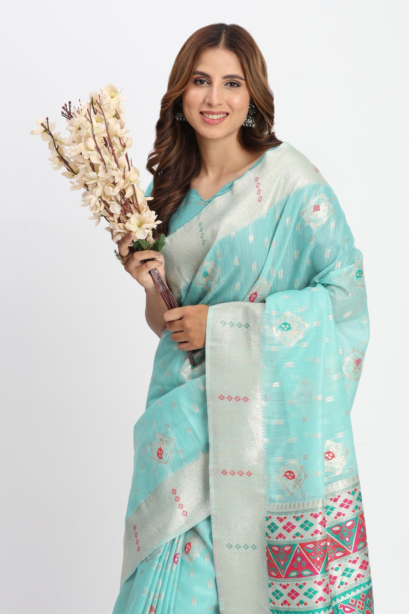 MySilkLove Oeean Blue Woven Linen Cotton Saree