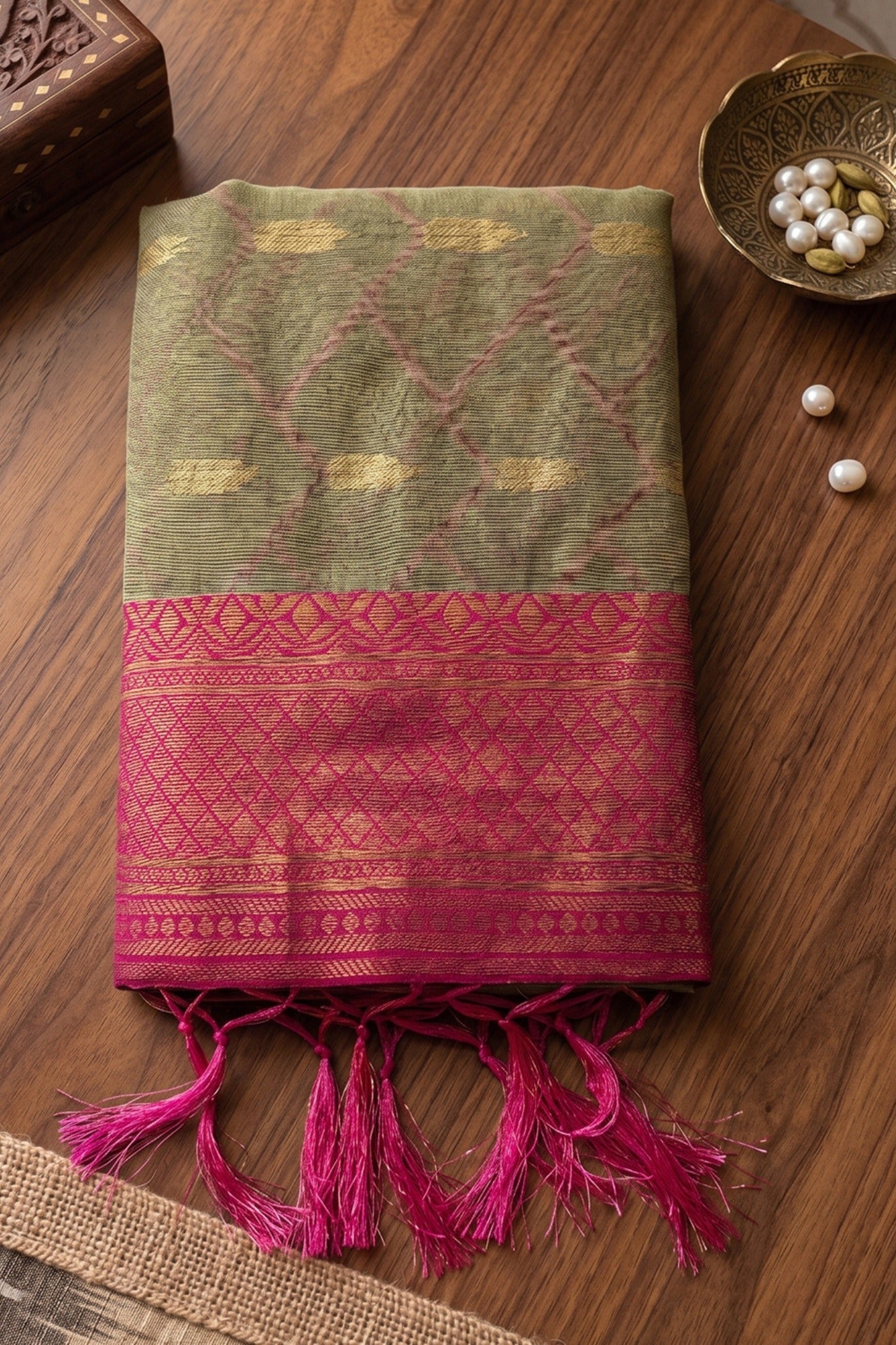 Buy MySilkLove Desert Cream and Pink Woven Banarasi Cotton Saree Online