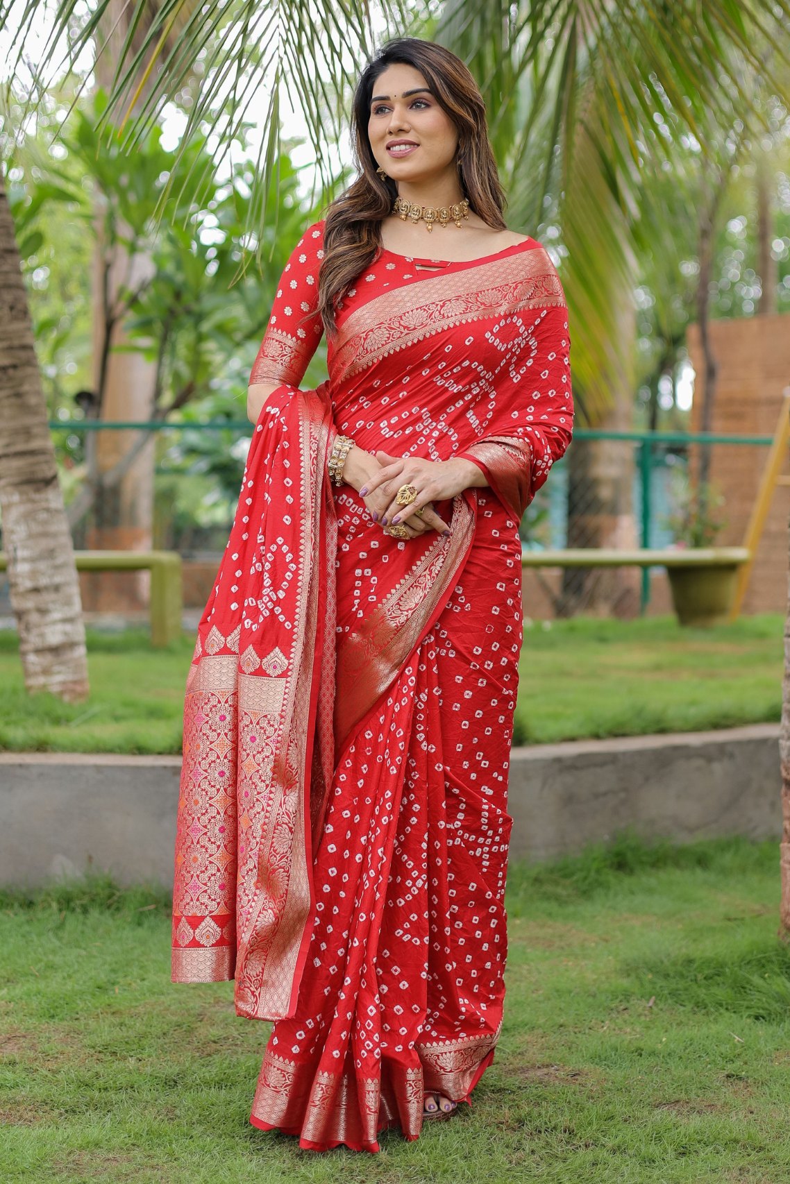 Buy MySilkLove Persian Red Woven Bandhani Dola Silk Saree Online