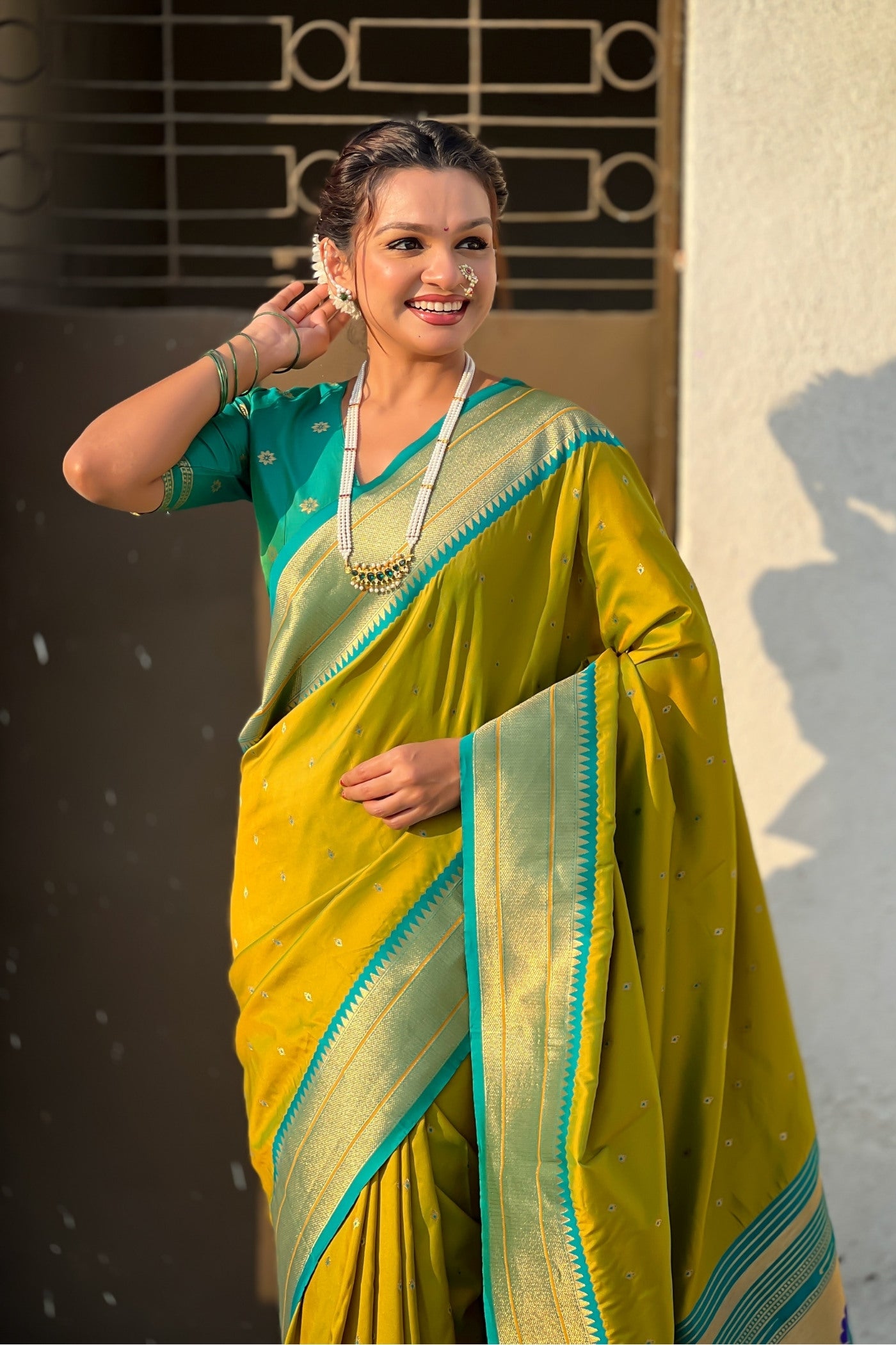 Buy MySilkLove Lime Green Zari Woven Paithani Saree Online