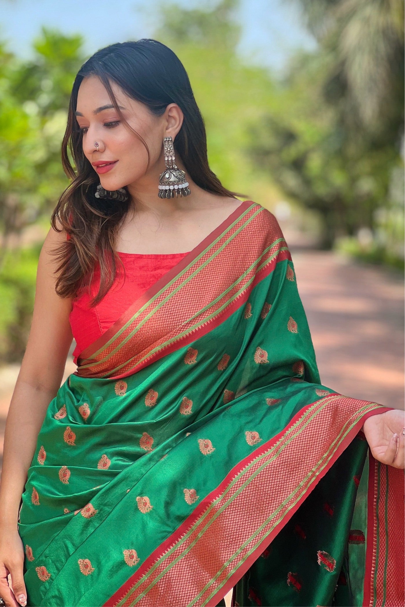 MySilkLove Rain Forest Green Woven Paithani Saree