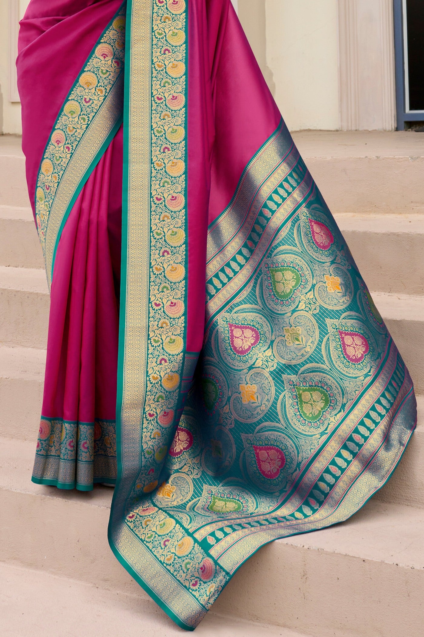 Buy MySilkLove Dragon Fruit Pink Woven Banarasi Soft Silk Saree Online