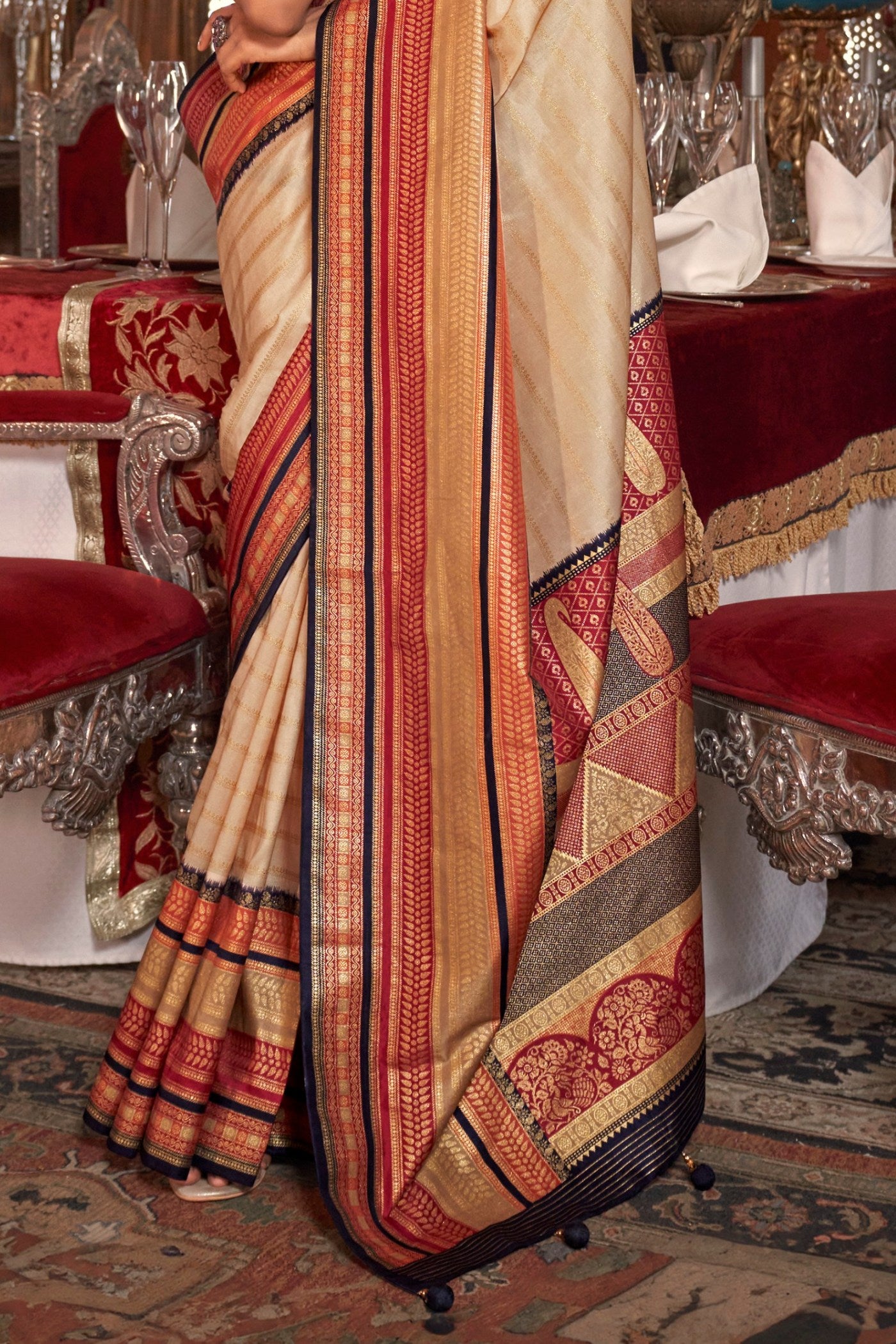 Buy MySilkLove Butter Cream Printed Patola Saree Online