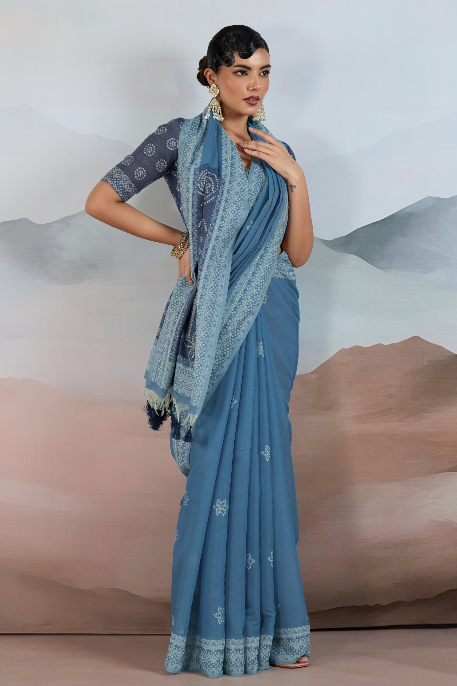 Buy MySilkLove Denim Blue Handloom Cotton Saree Online