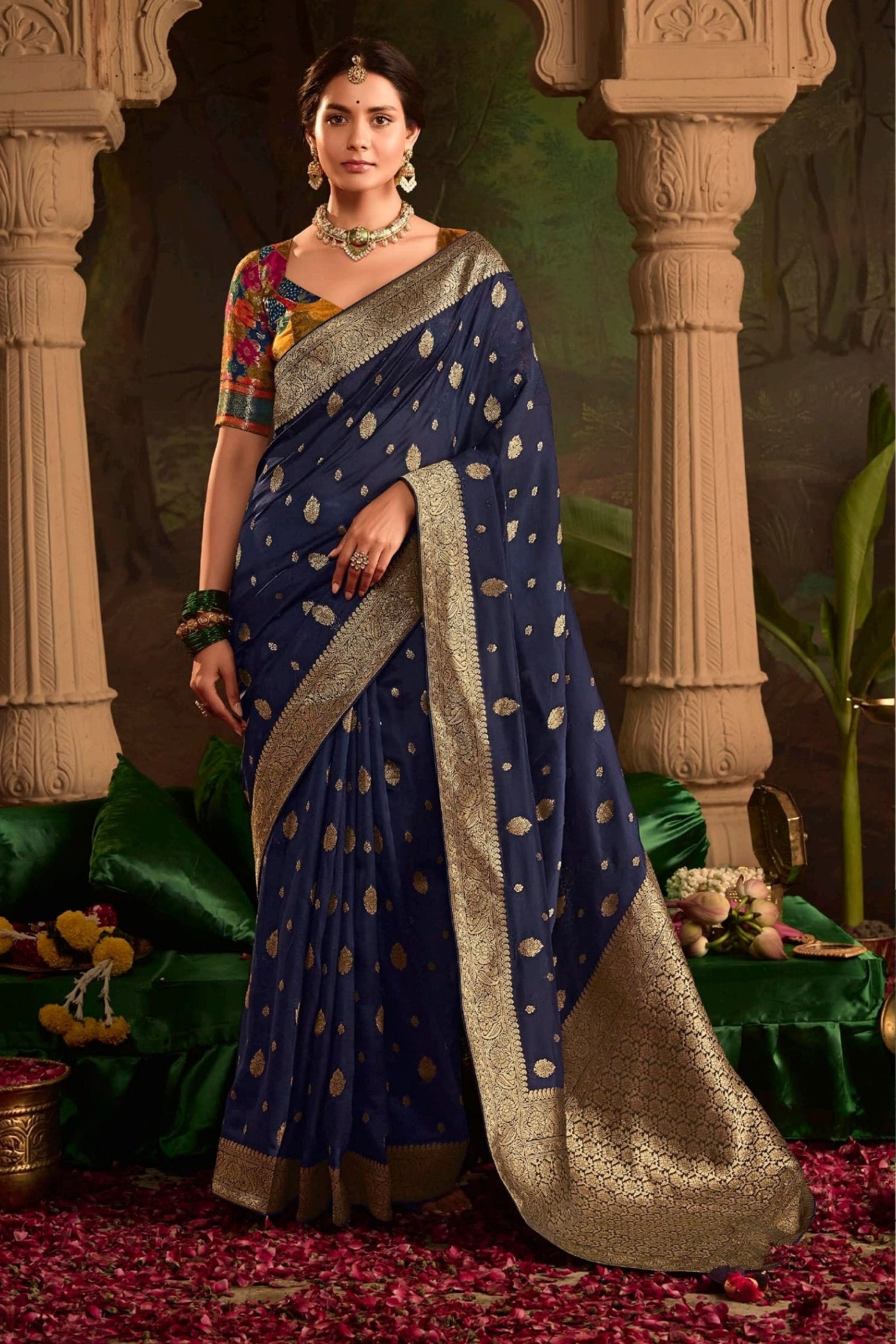 Buy MySilkLove Charade Blue Designer Banarasi Dola Silk Saree Online