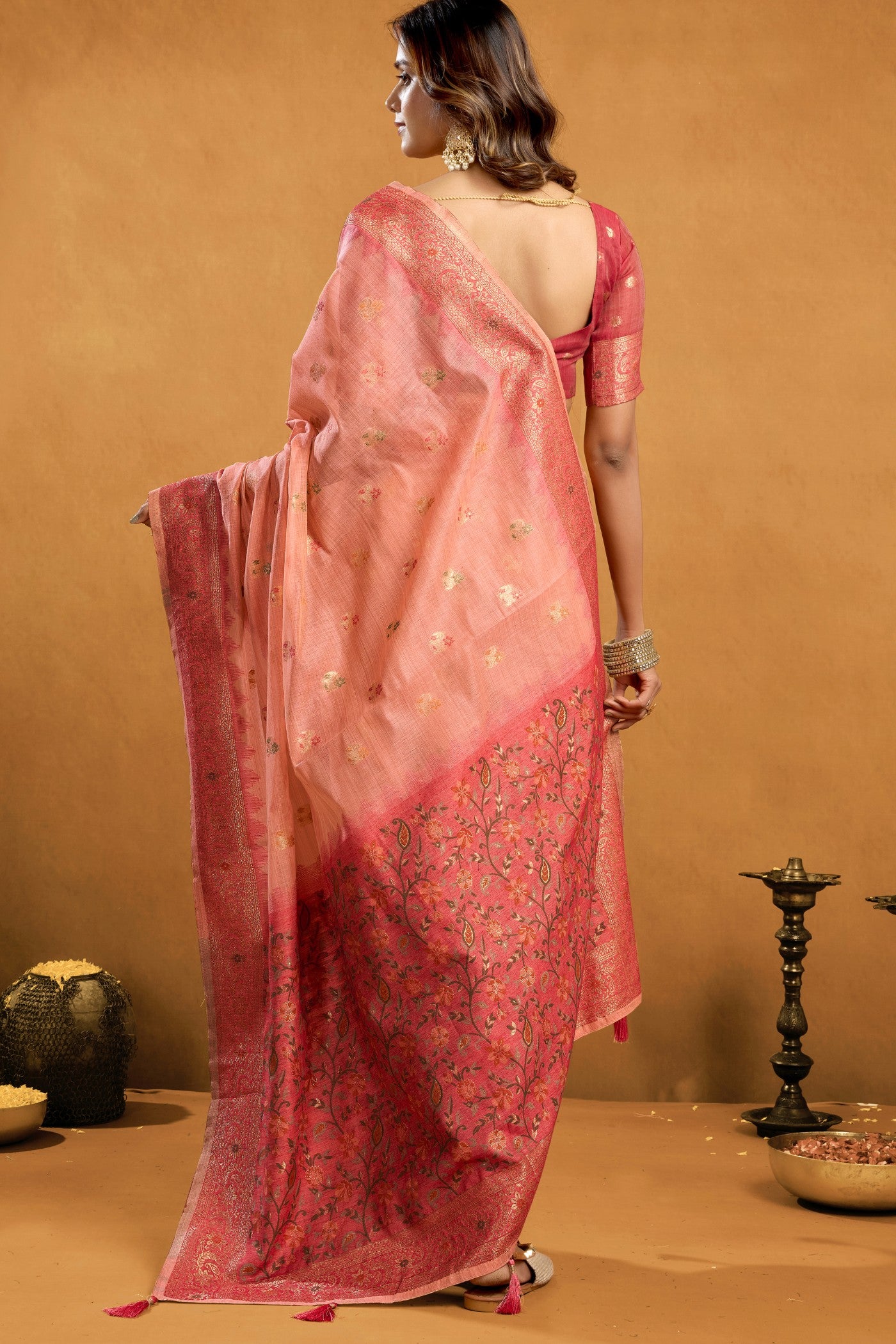 Buy MySilkLove Tonys Peach Handloom Cotton Saree Online