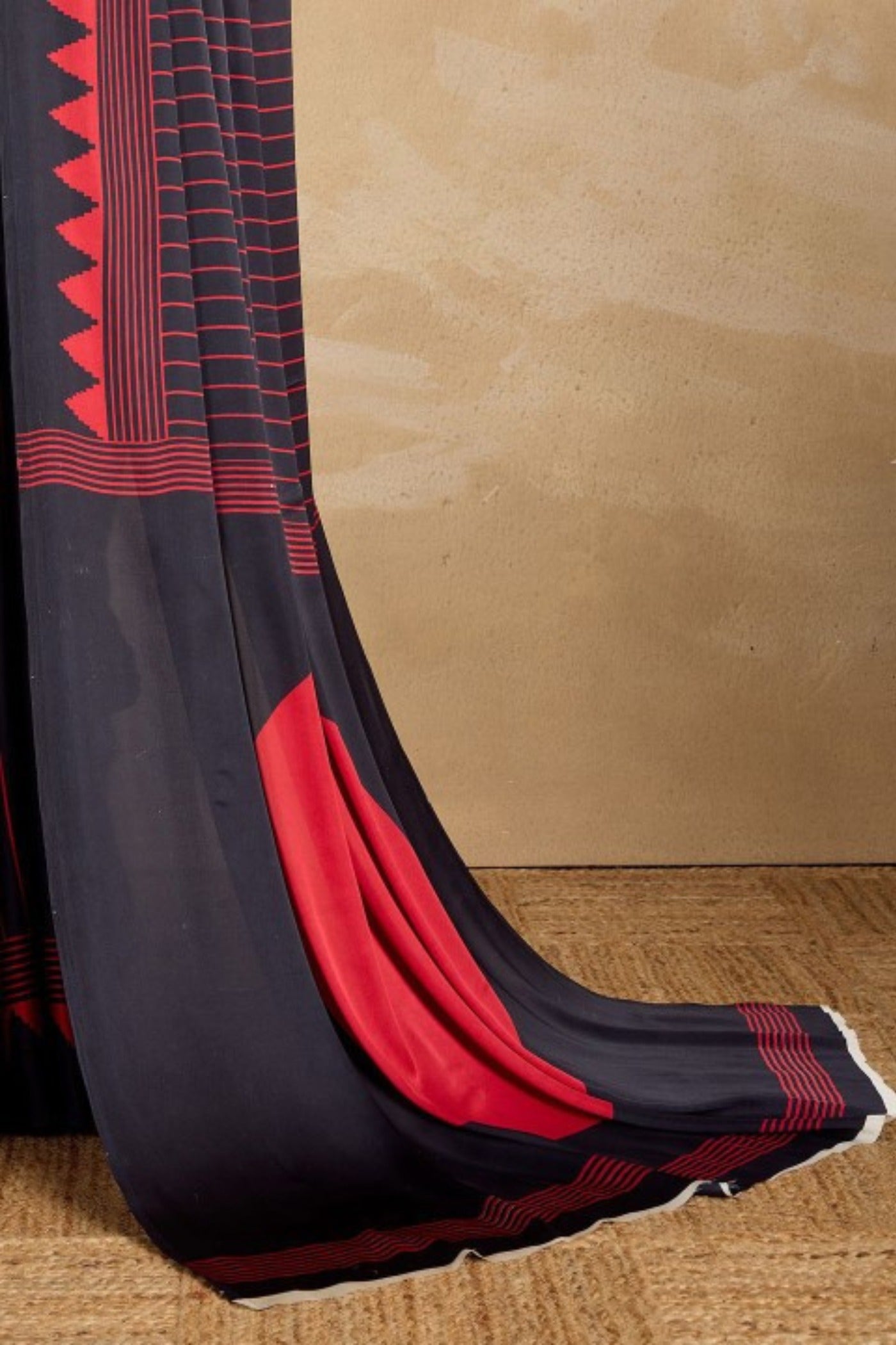 Buy MySilkLove Retro Black Ajrakh Printed Satin Crepe Silk Saree Online