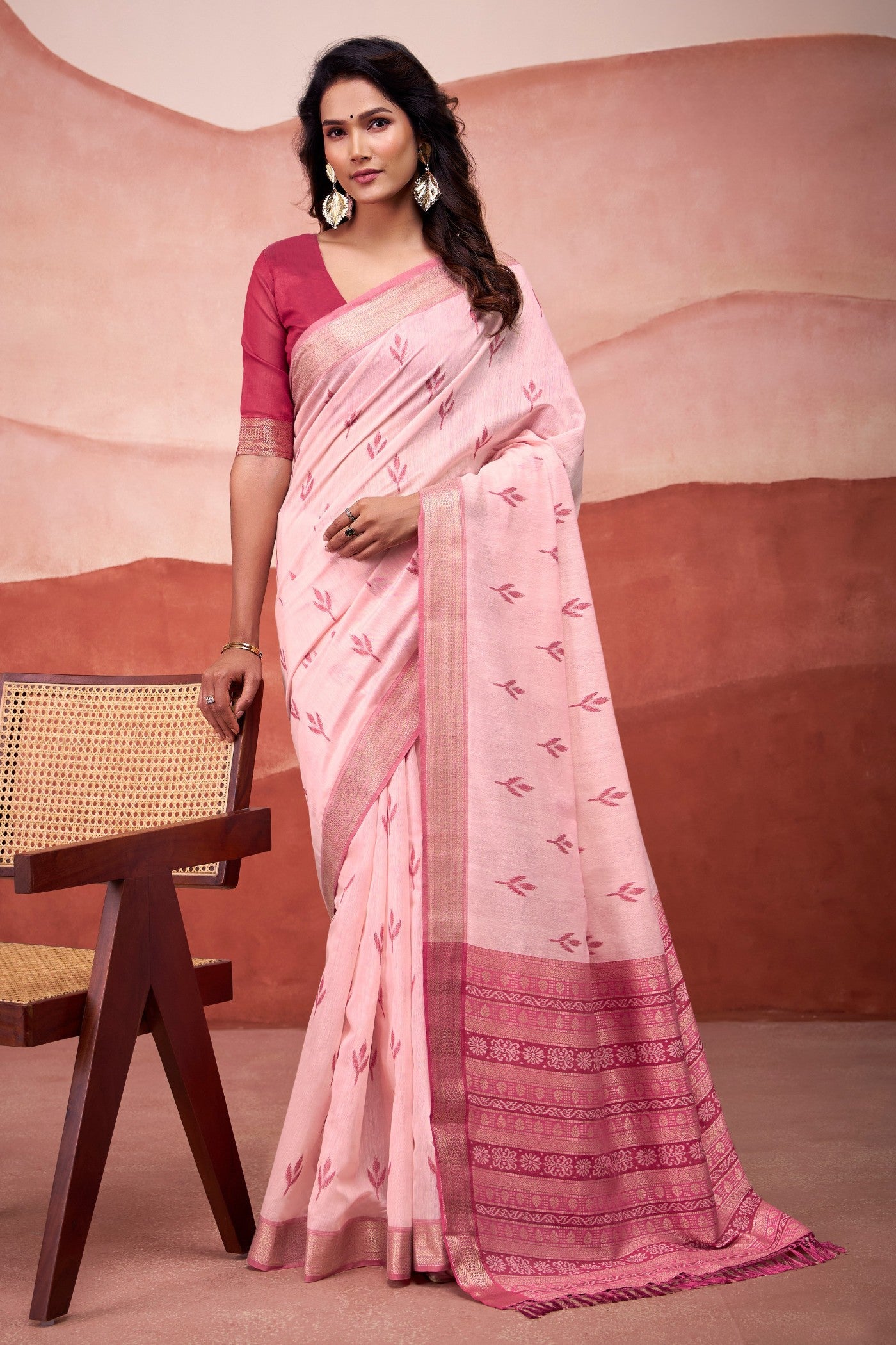 Buy MySilkLove Dusty Pink Woven Modal Cotton Saree Online